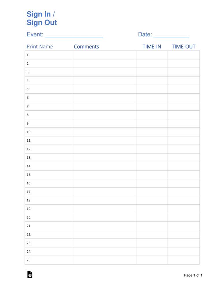 Free Sign In Sign Up Sheet Templates PDF Word EForms