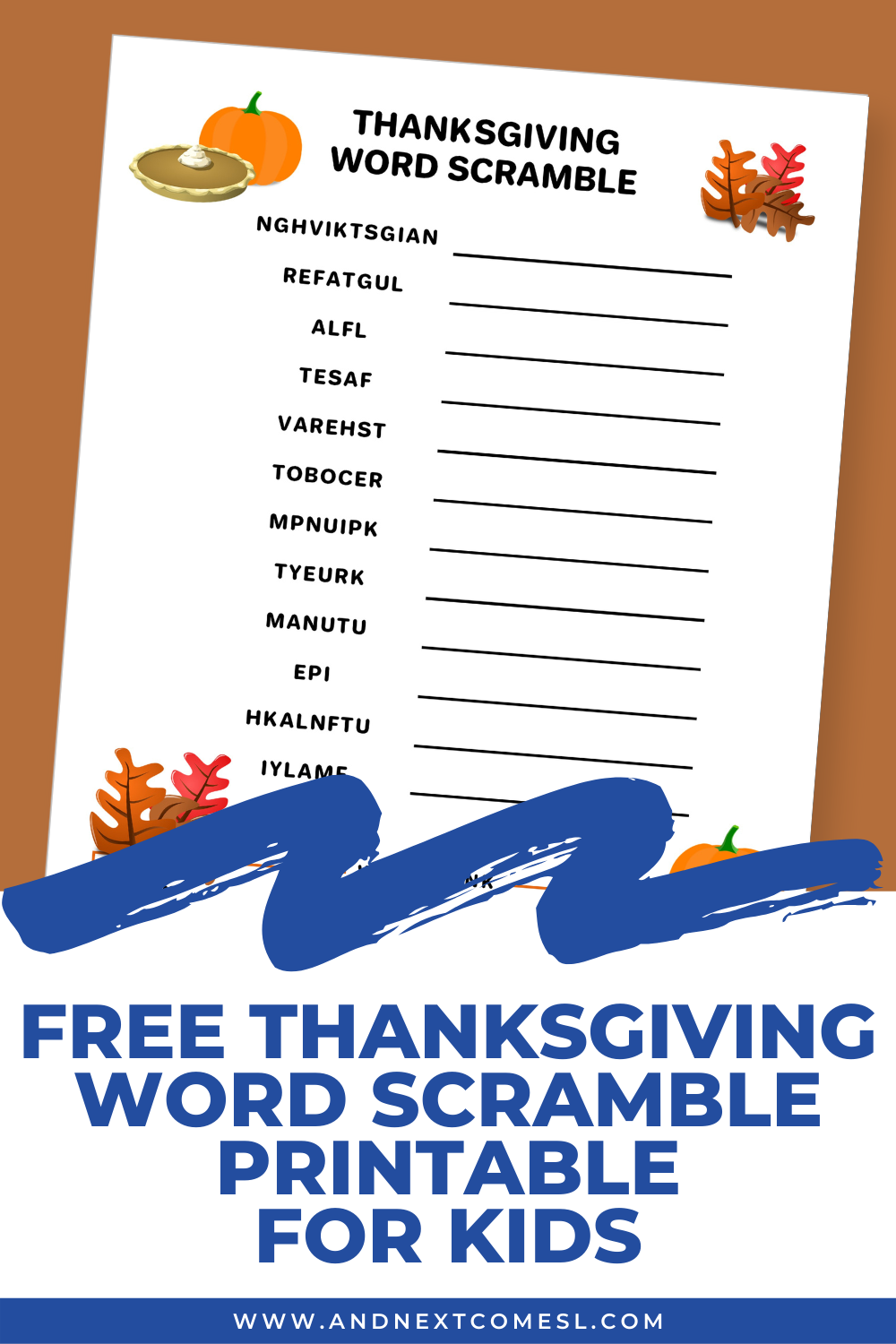 Free Printable Thanksgiving Word Scramble
