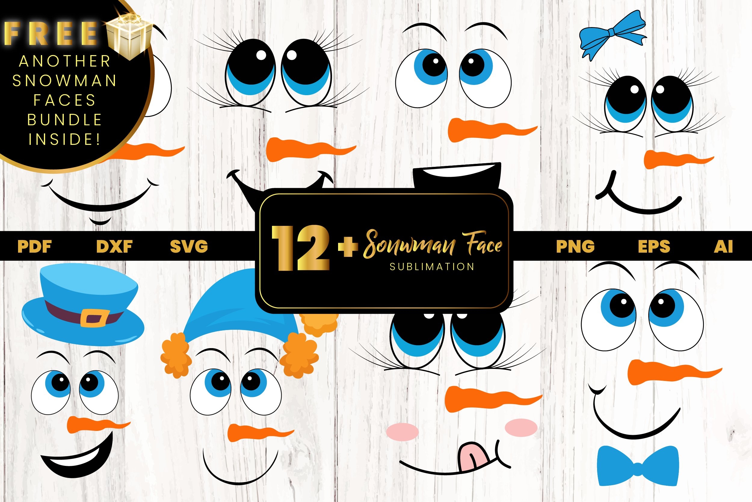 Free U0026 Premium Snowman Faces SVG Files Design Bundles
