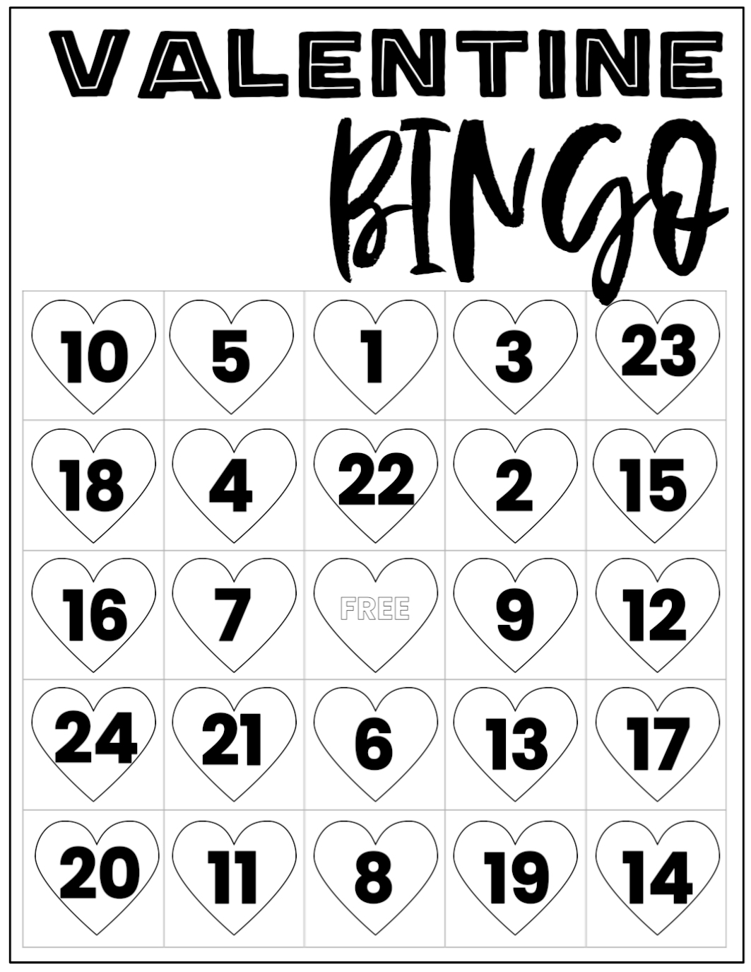 Valentine Bingo Free Printable