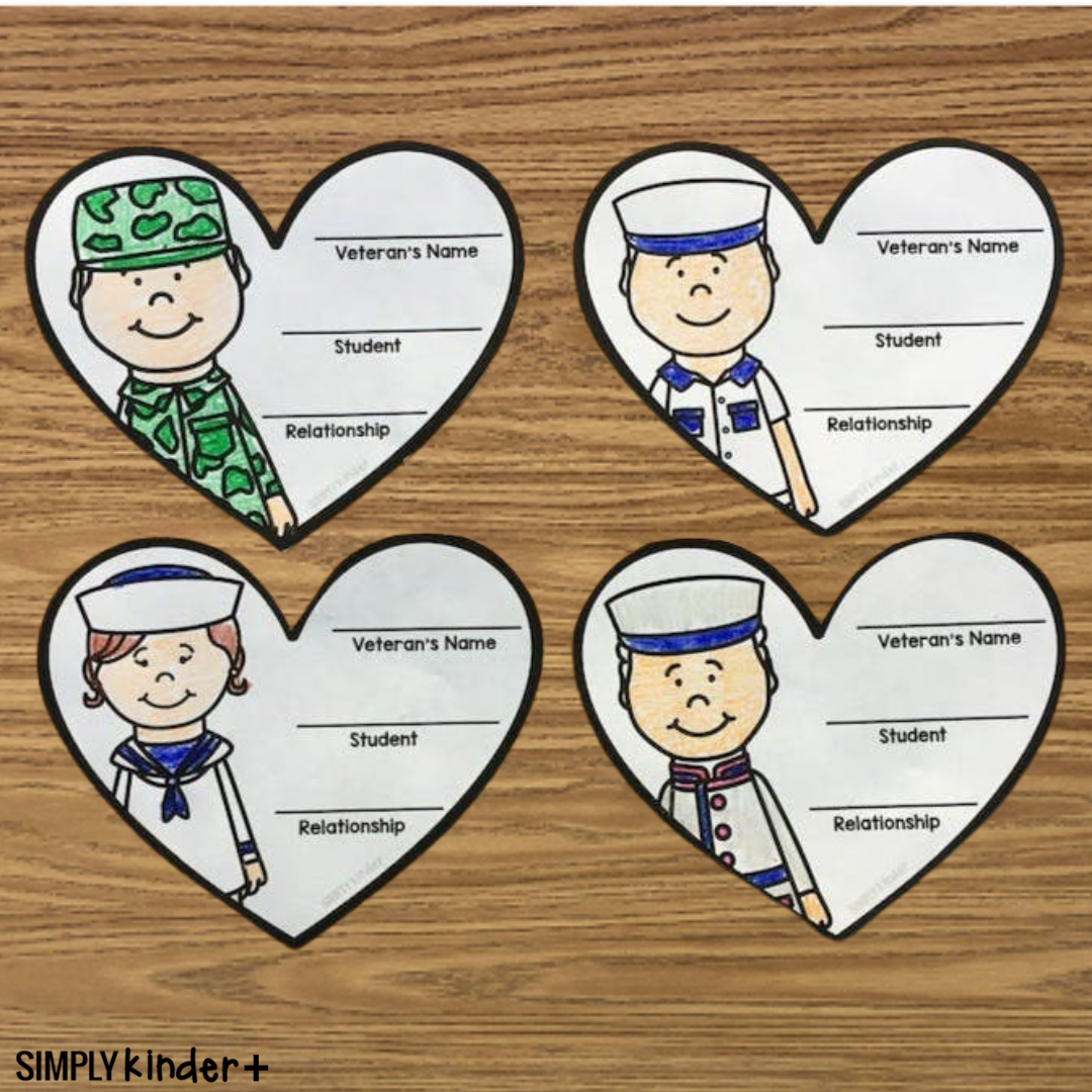 Free Veterans Day Hearts Simply Kinder Plus