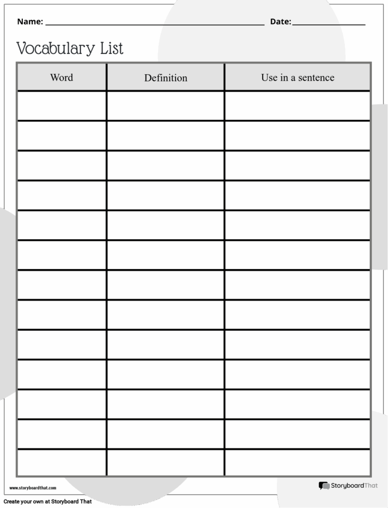 Free Vocabulary Worksheet Templates At StoryboardThat