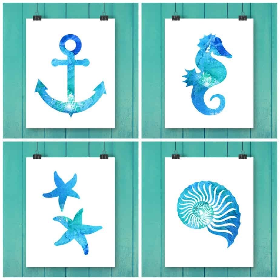 Free Watercolor Beach Printables