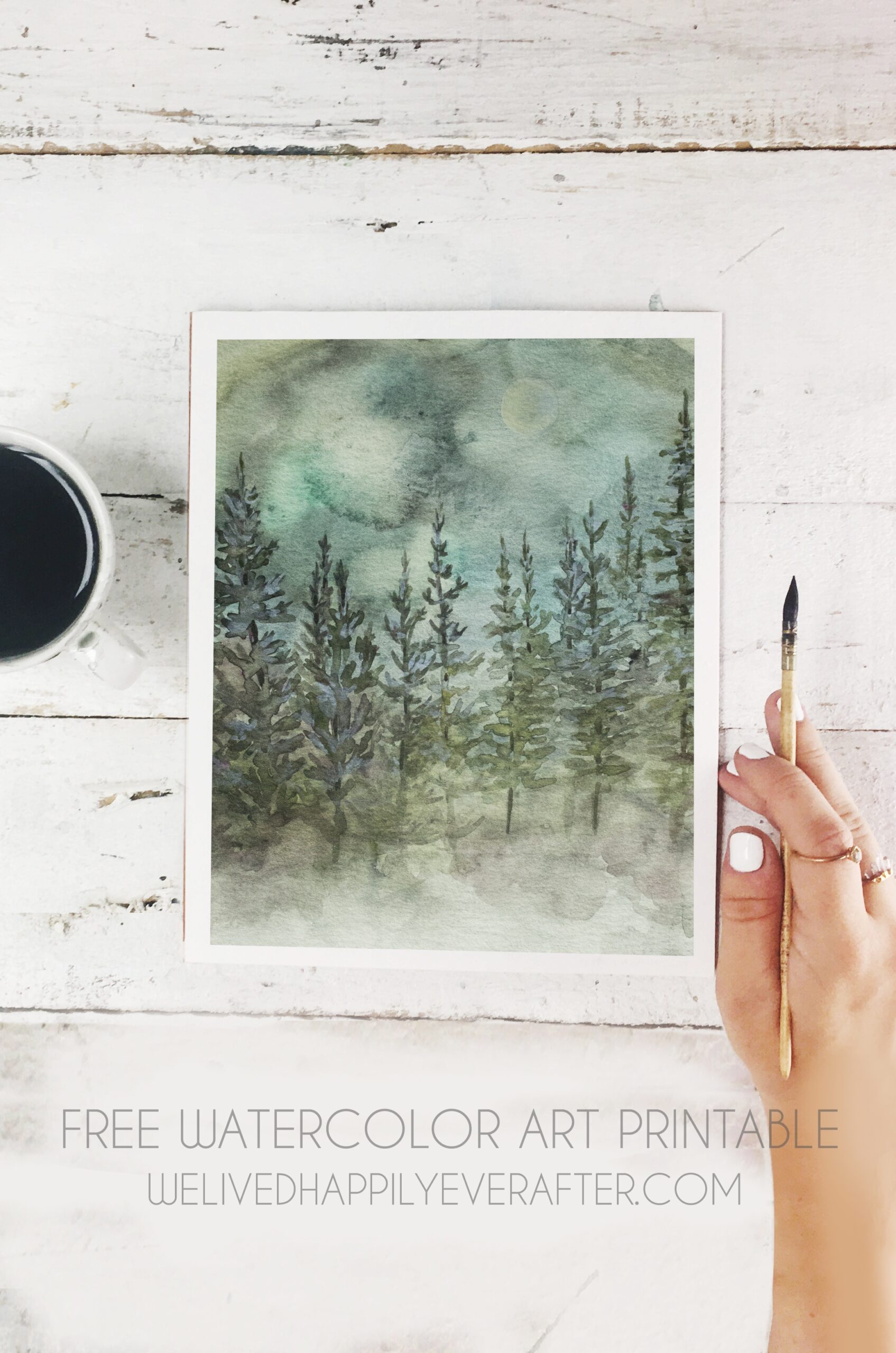 Free Watercolor Mountain Pine Tree Forest Scenery Printable We 