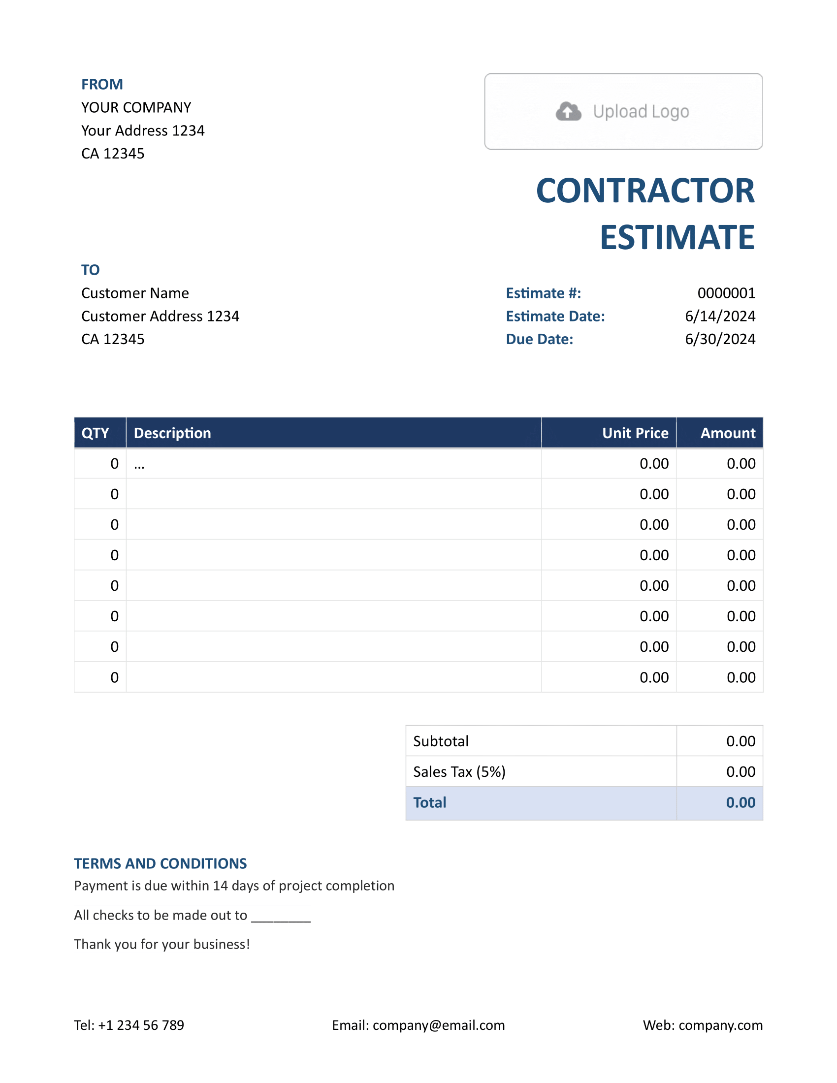 Pdf Free Printable Estimate Forms