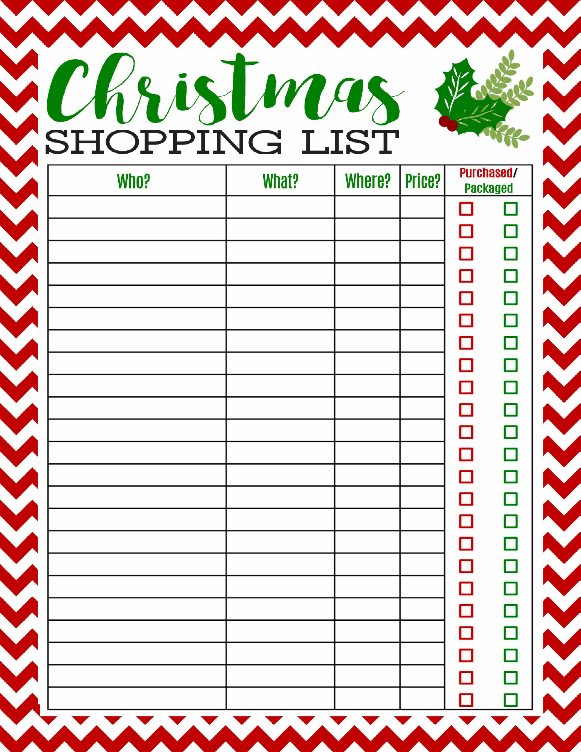 Free Printable Christmas Gift List Template