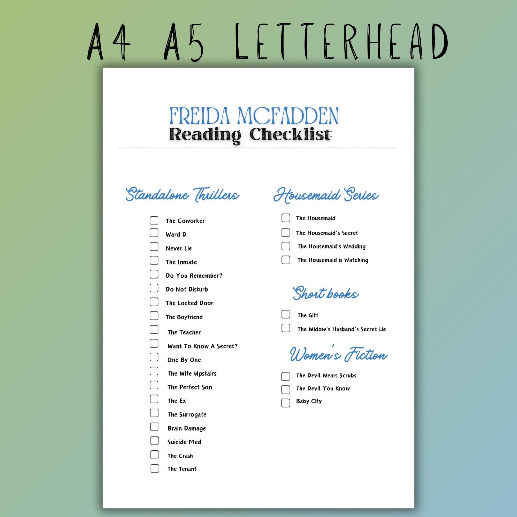 Freida Mcfadden Book Checklist Printable Reader Tracker Freida Thriller Books Printable Checklist Suspense Novels Freida Reading Log Etsy Australia