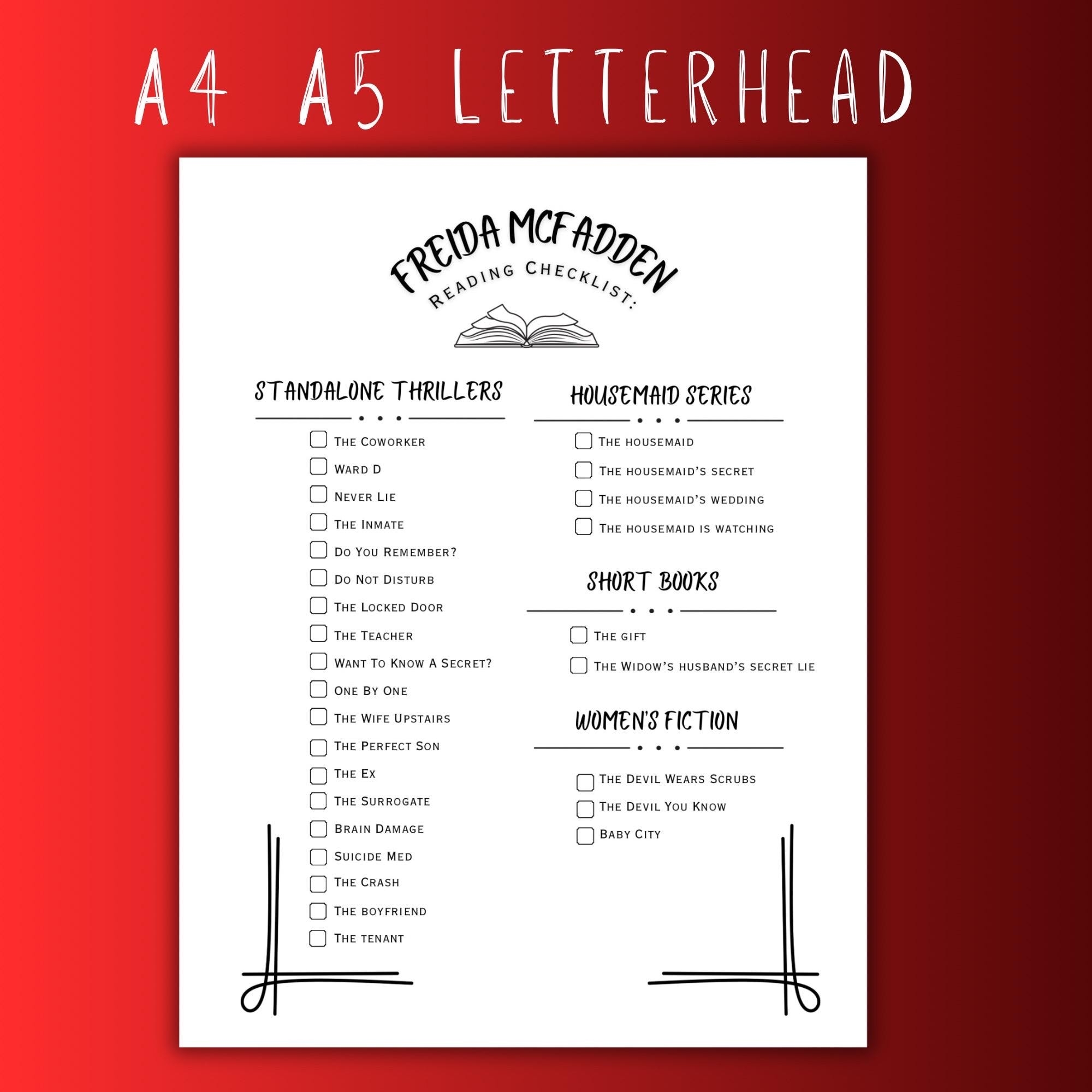 Freida Mcfadden Book List Reading Log Printable Checklist Thriller Author Book Checklist Pdf Reading Checklist Black And White Print Etsy