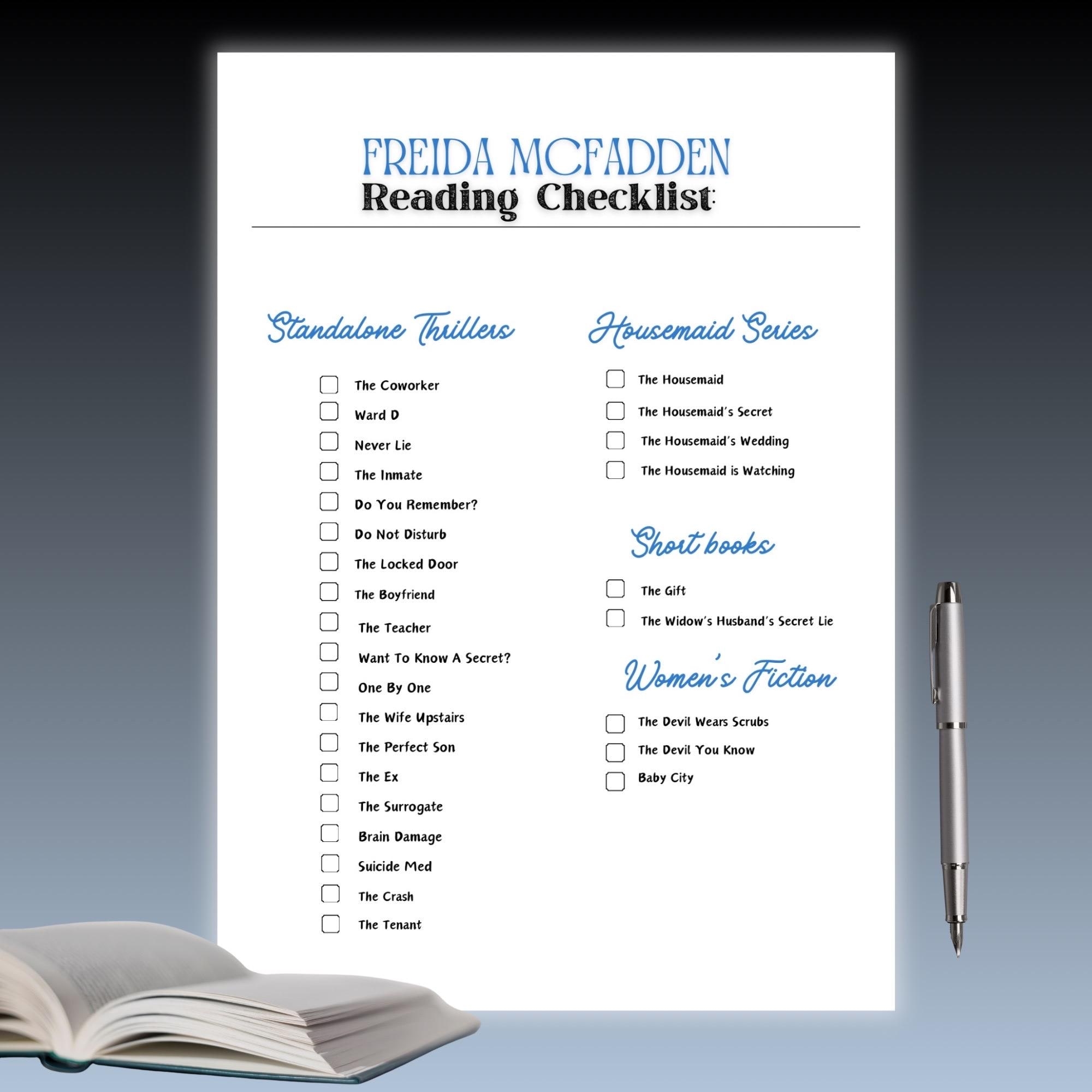 Freida Mcfadden Reading Log Printable Reader Tracker Freida Thriller Books Printable Checklist Suspense Novels Freida Book List Pdf Etsy UK