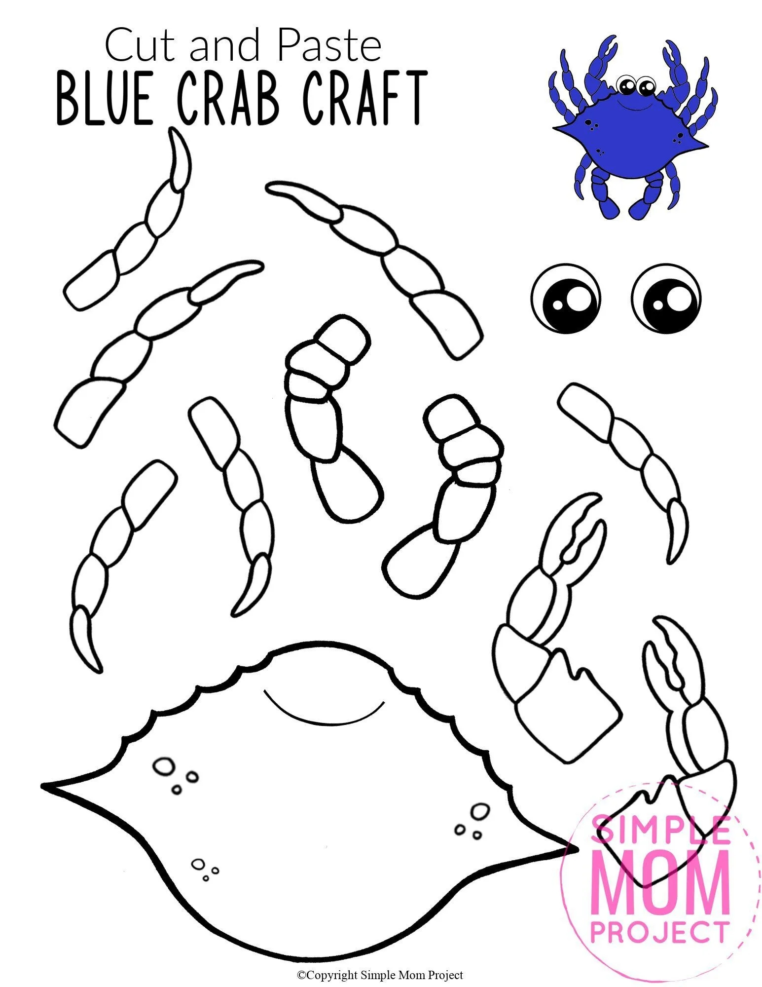 Fun Cut And Paste Blue Crab Craft For Kids Simple Mom Project