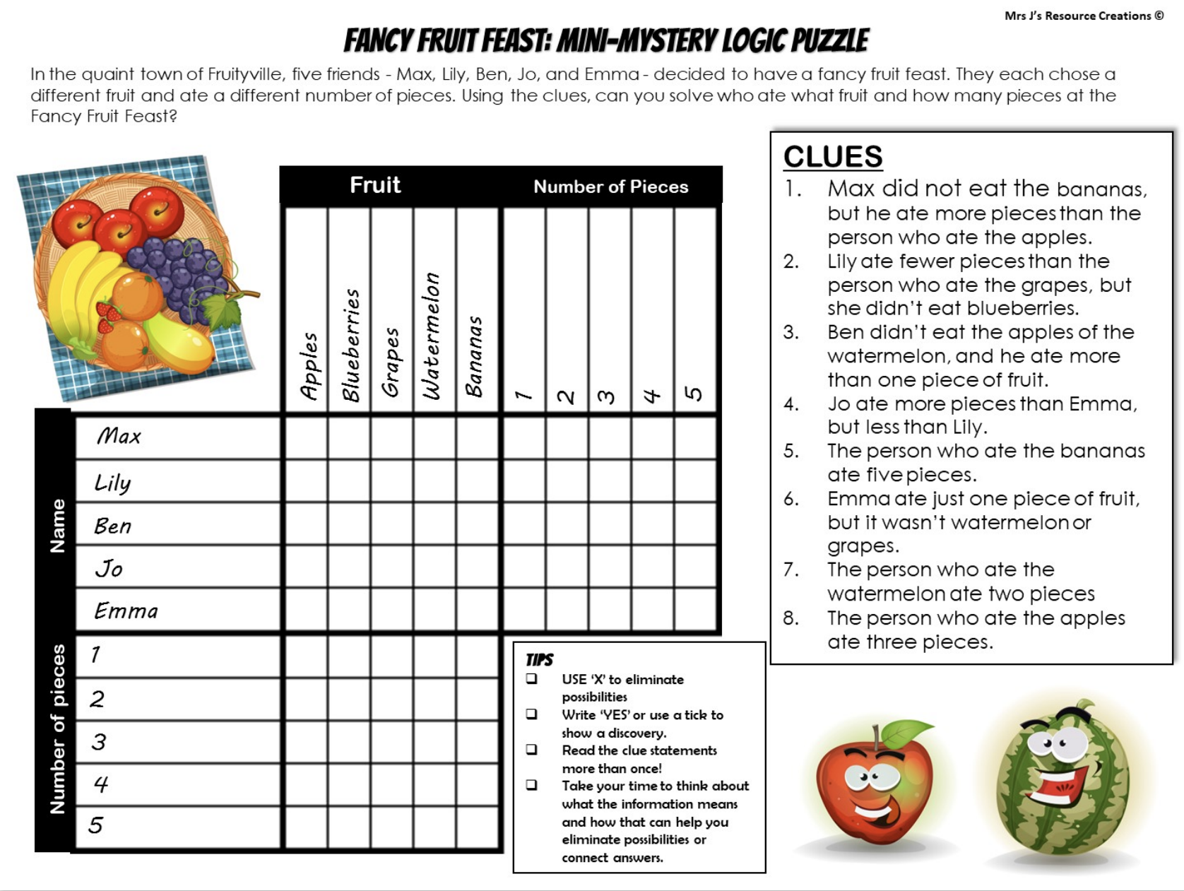 Logic Puzzle Free Printable