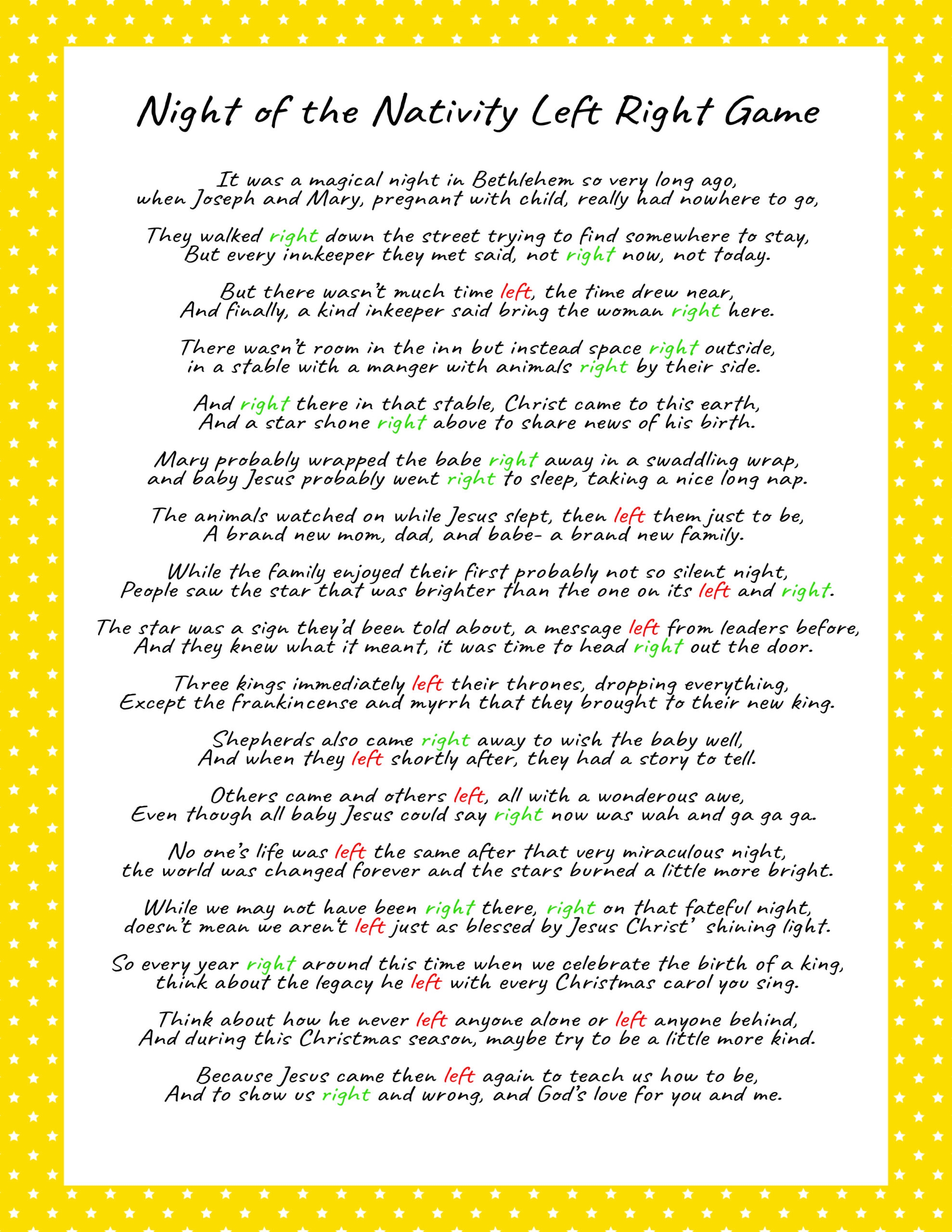 Fun Left Right Christmas Game 4 Printable Stories Play Party Plan