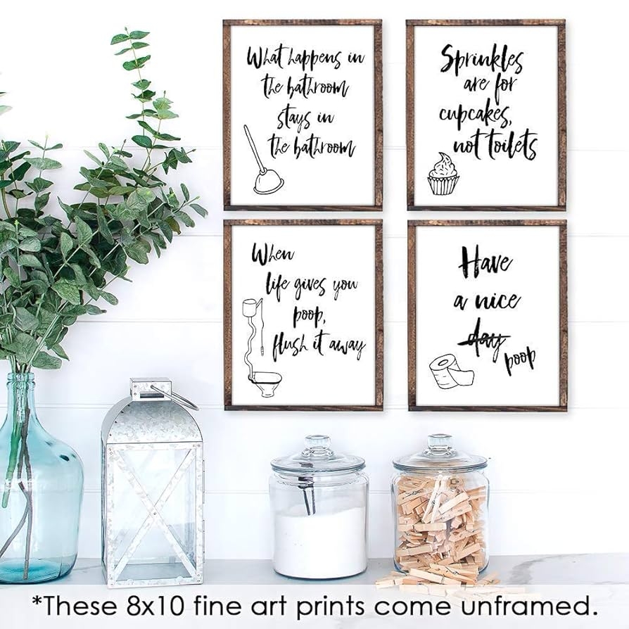 Funny Bathroom Signs Set Of 4 Unframed 8x10s Bathroom Decor Wall Art Prints Black And White Funny Quotes For Your Guestroom Rental Property 