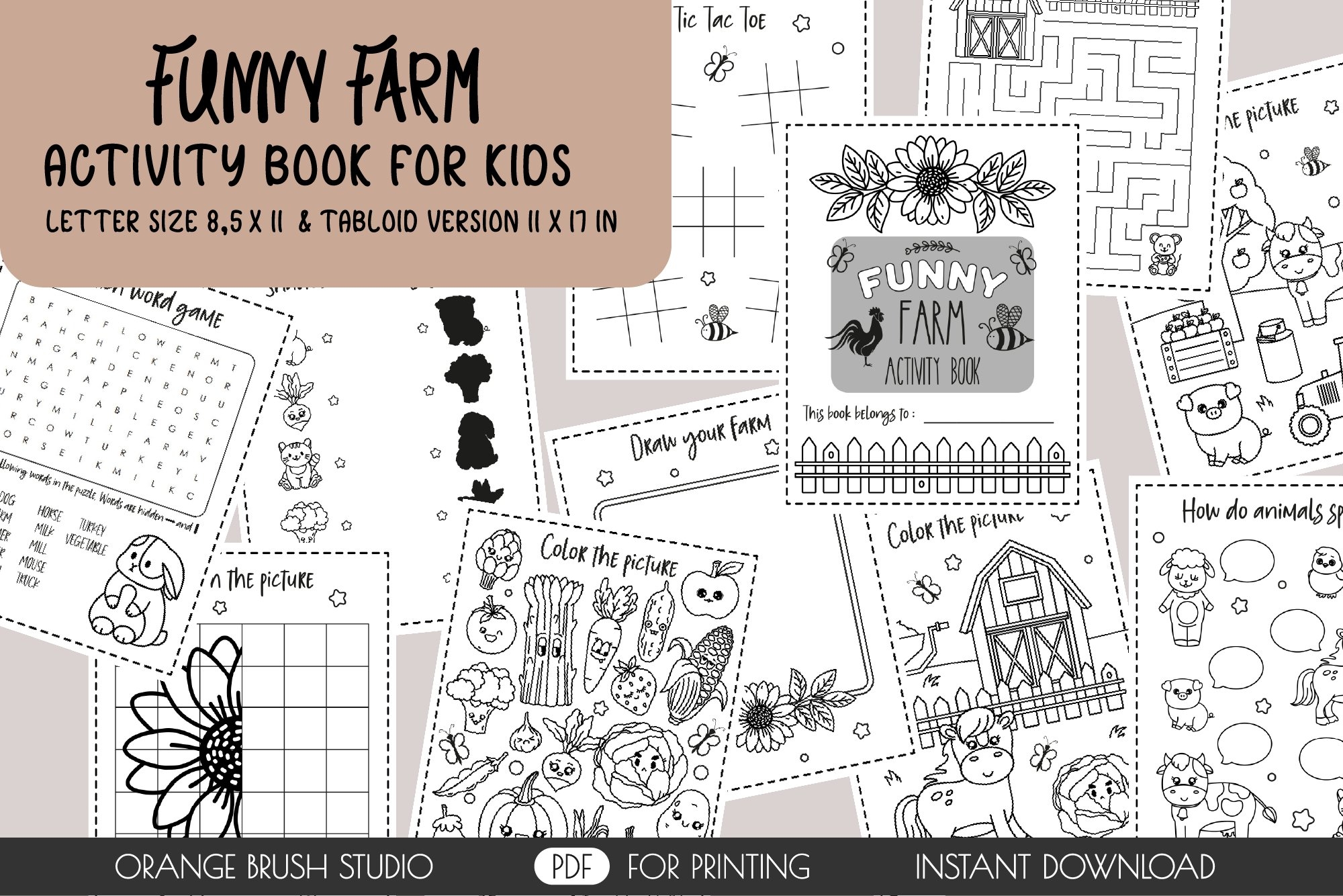 Funny Farm Kids Coloring Pages PDF Activity Book