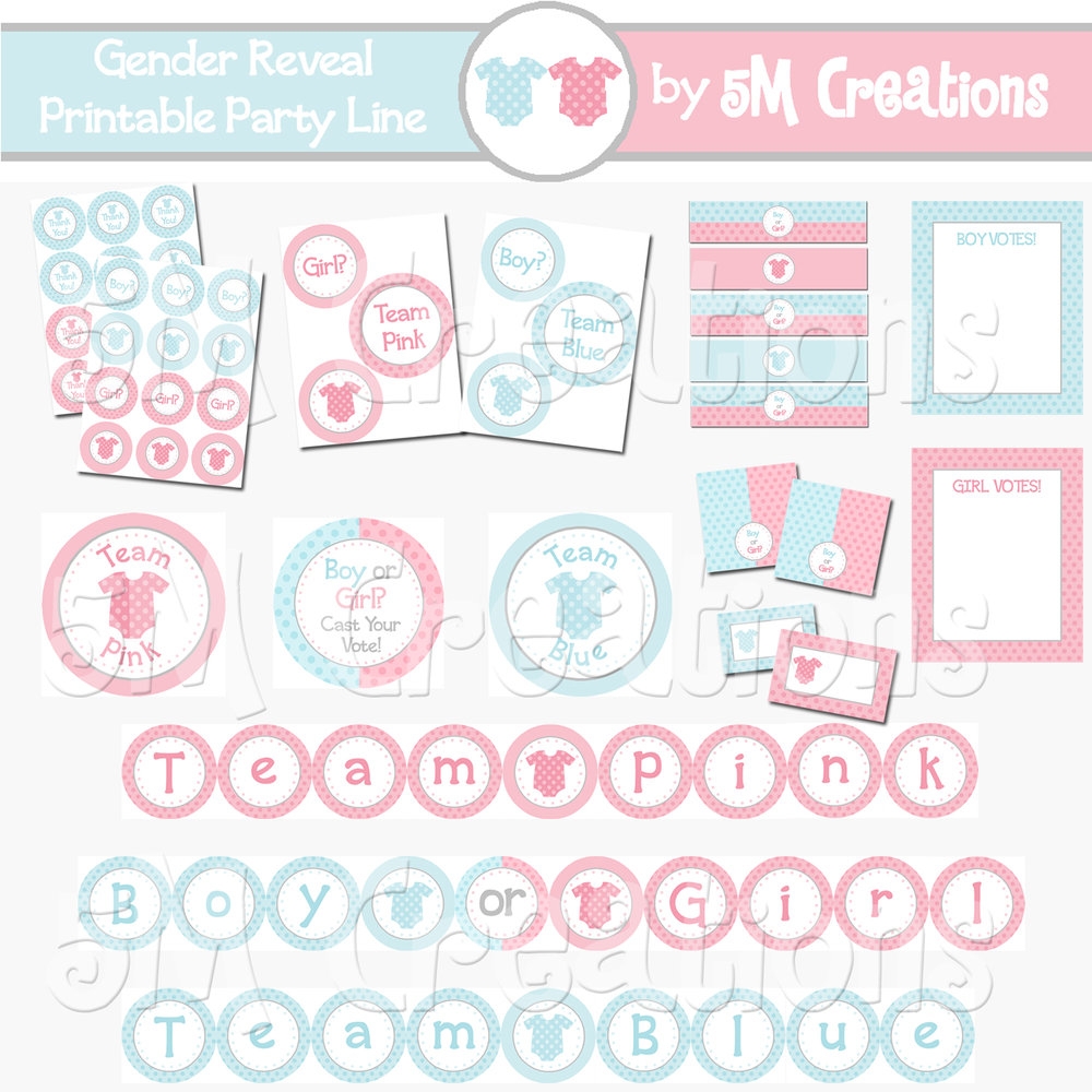 Gender Reveal Baby Shower Printable Decorations Instant Download