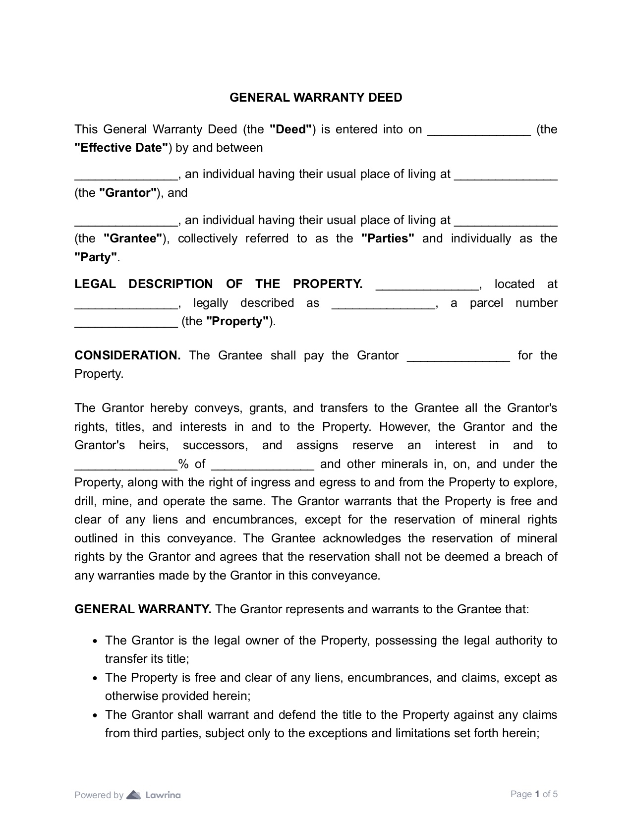 General Warranty Deed Template PDF Lawrina