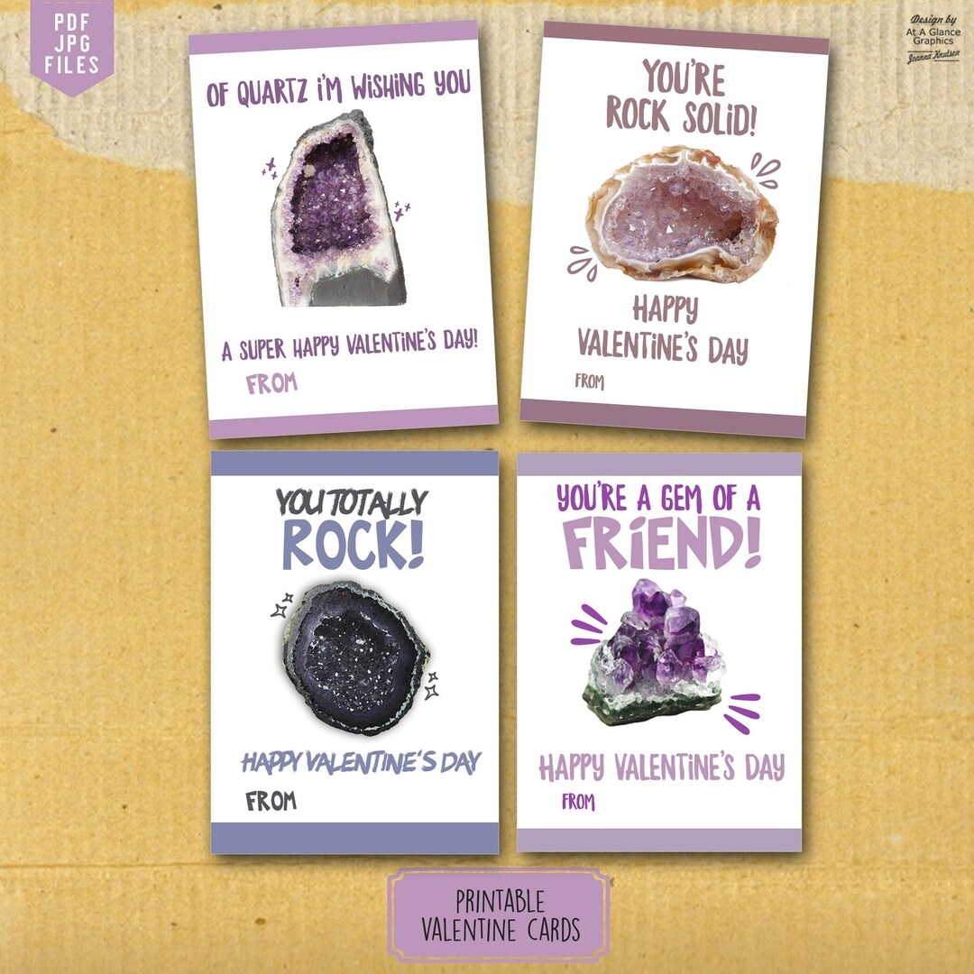 Geode Valentine Cards Crystal Valentine Cards Quartz Valentine Cards Geology Valentine Cards Classroom Valentine Cards DIY Valentines Etsy