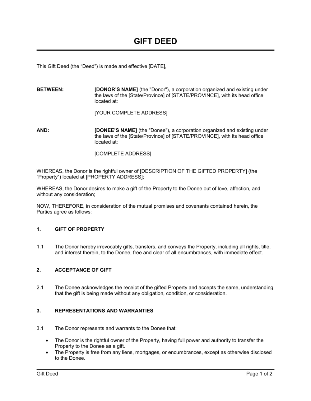 Gift Deed Template