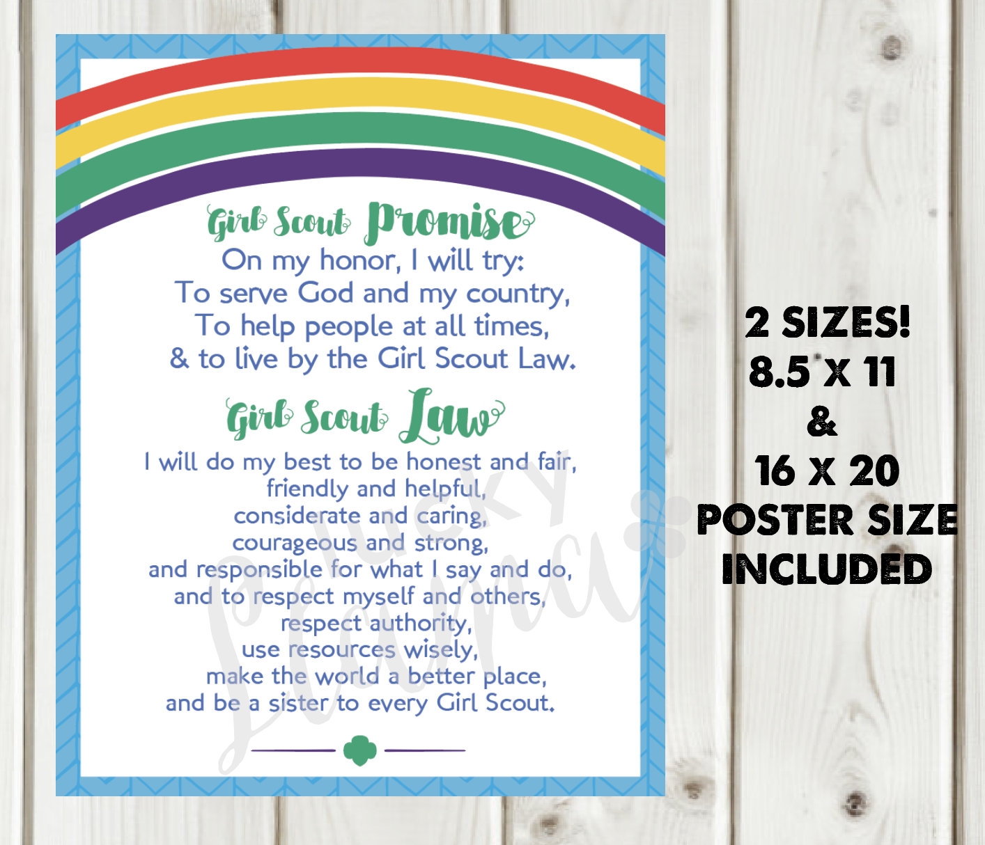 Girl Scout Promise U0026 Law Printable Sign Rainbow Version poster Size Included Instant Download Etsy