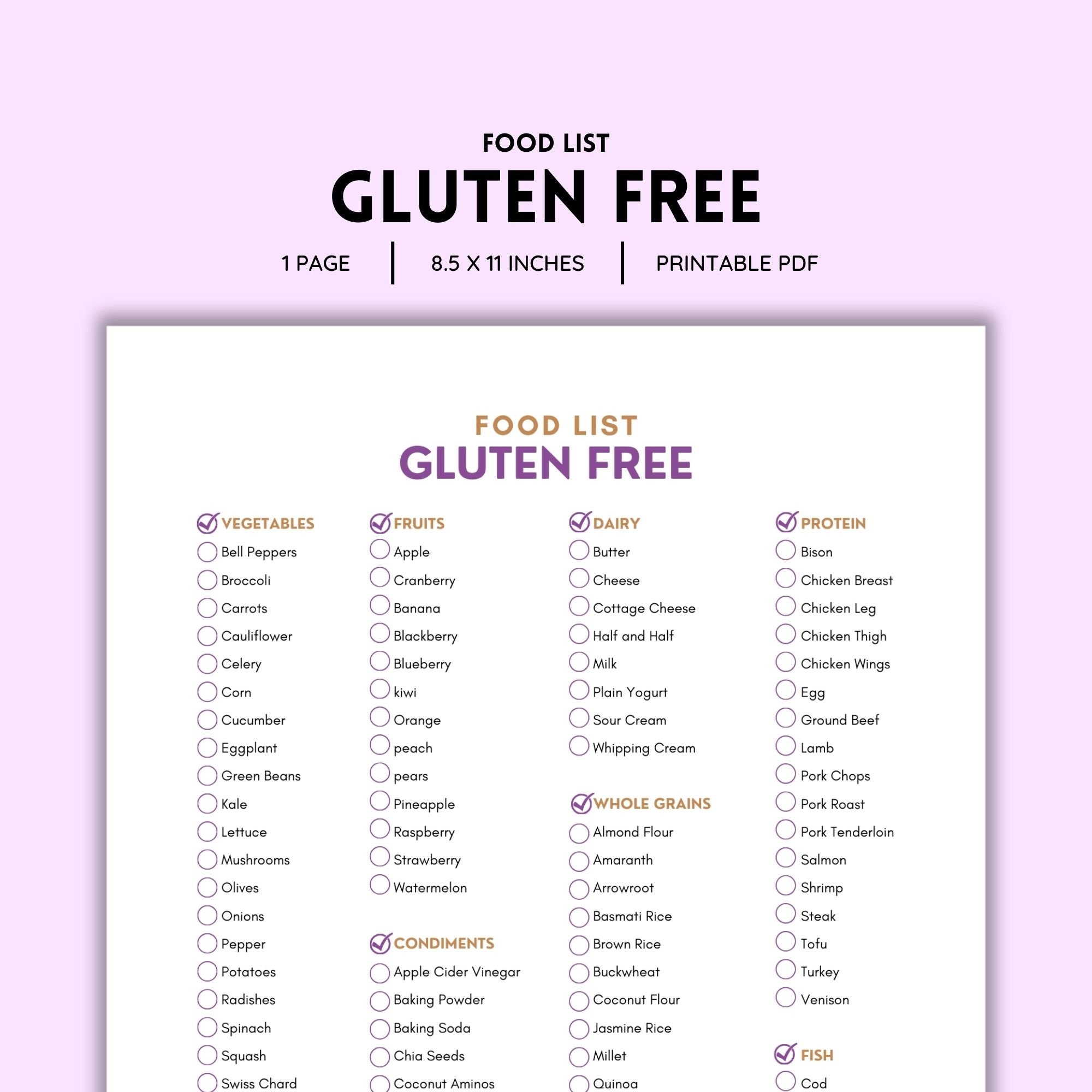Gluten Free Food List Gluten Free Products Gluten Allergy Gluten Intolerance Food Allergy Gluten Sensitivity Shopping List PDF File Etsy