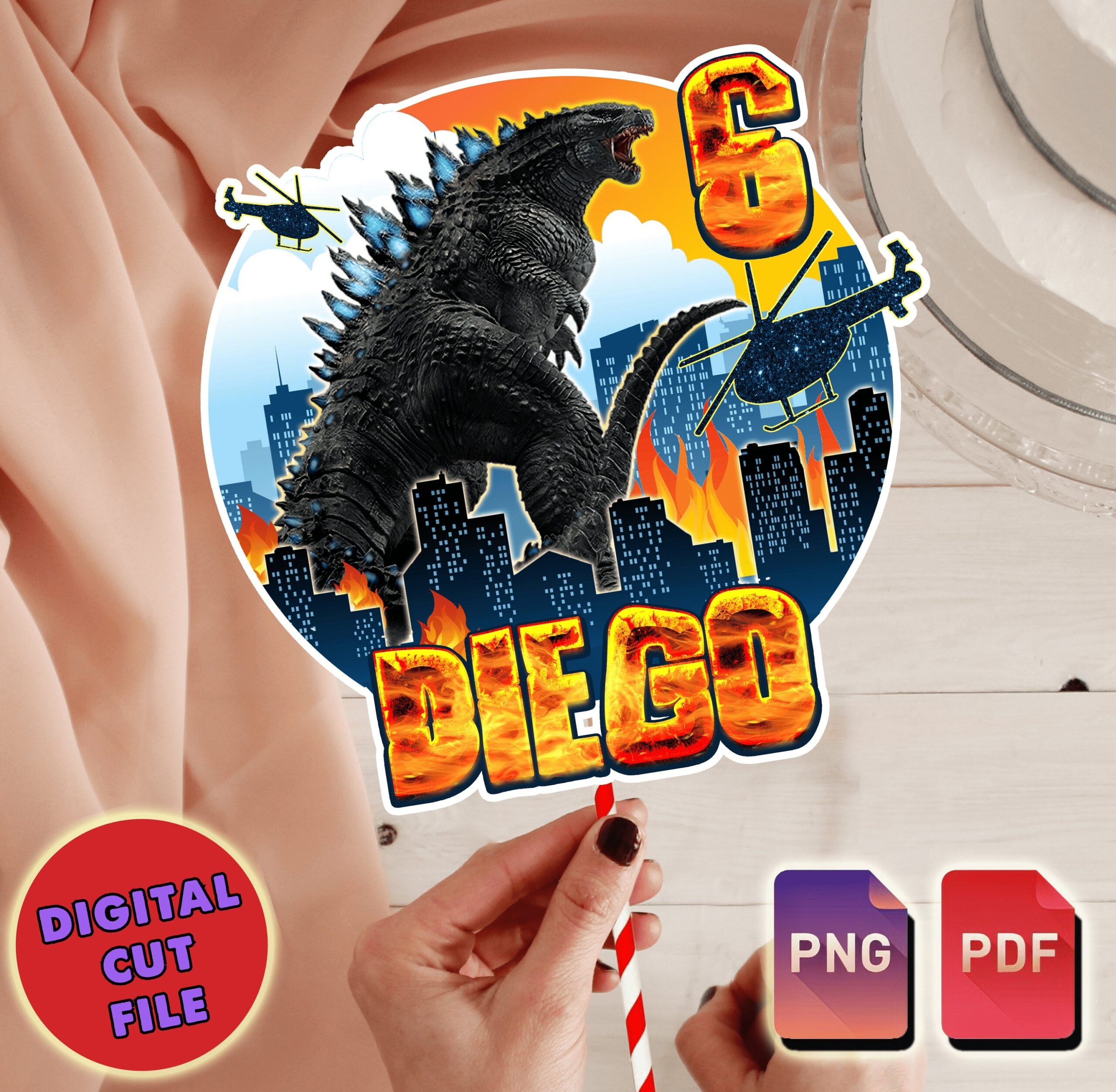 Godzilla Printable Cake Topper Monster Digital Cake Topper Personalized Cake Topper For Birthday Celebrations Etsy