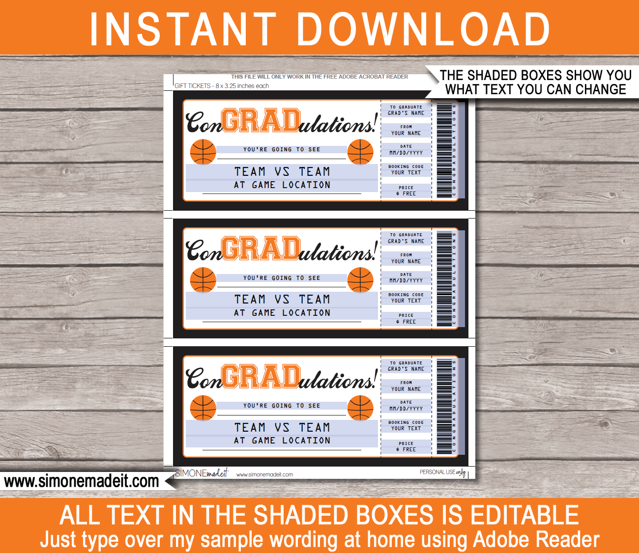 Graduation Basketball Gift Tickets