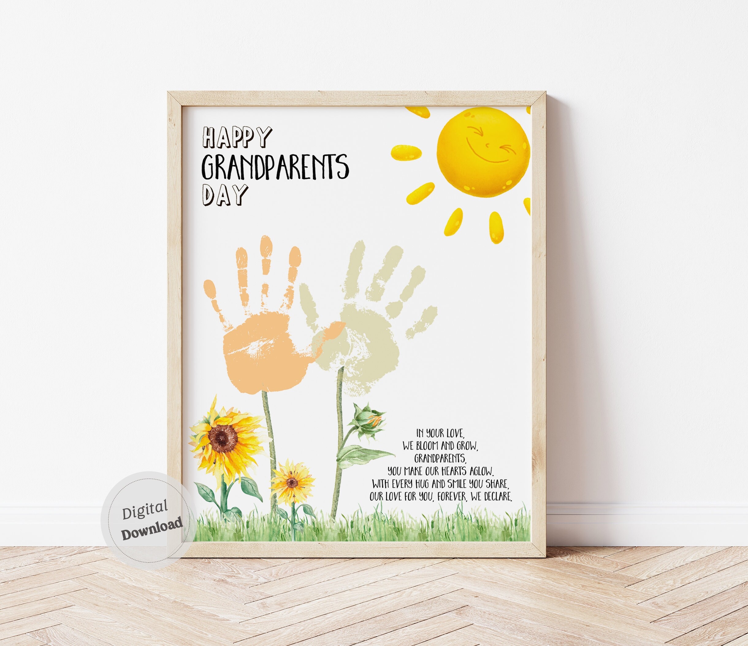 Grandparents Day Craft Poem Sunflower Handprint Art Printable Grandparents Day Card Baby Kids Infant Toddler Printable DIY Memory Keepsake Etsy