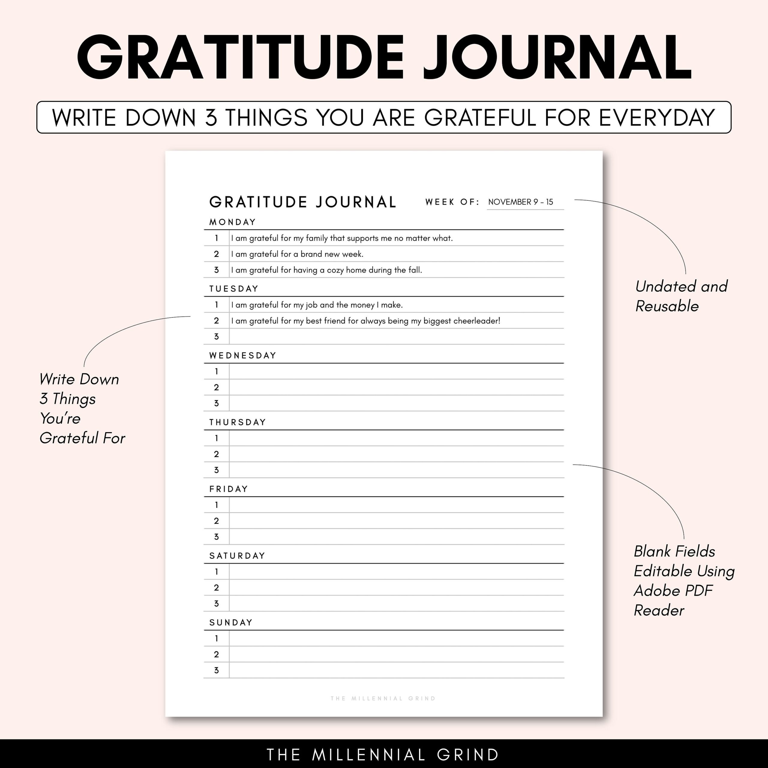 Gratitude Journal Printable Gratitude Journal PDF Gratitude 
