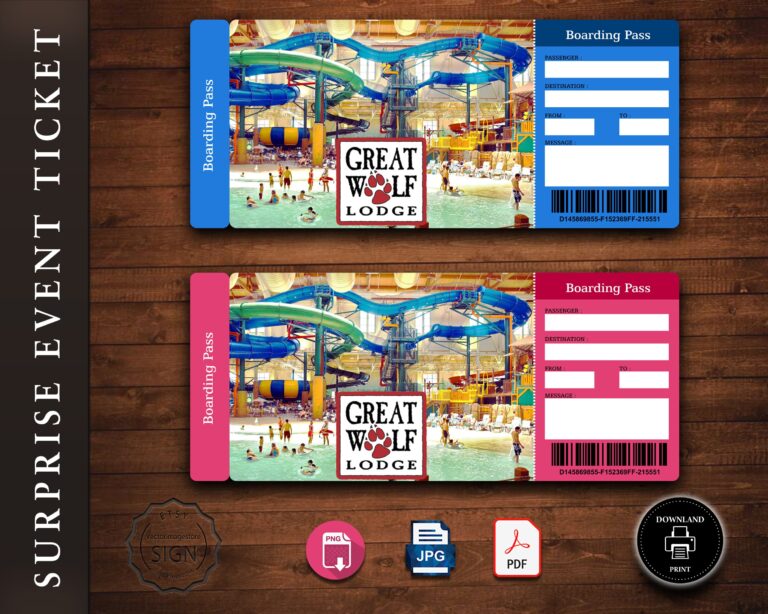 Great Wolf Lodge Surprise Trip Reveal Tickets Printable Surprise Great Wolf Lodge Ticket Template Editable Ticket Template Etsy