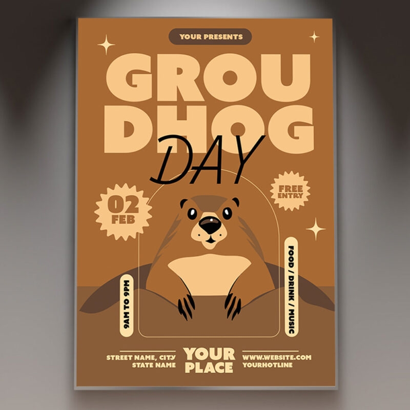 Groundhog Day Card Printable PSD Template PSDmarket