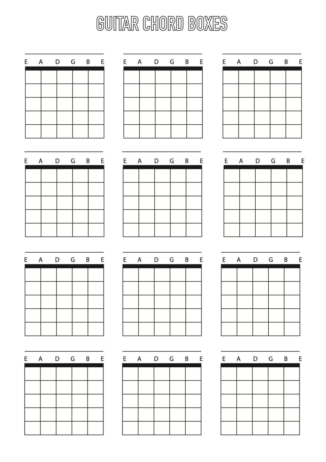 Guitar Chord Box Sheet Downloadable Template A4 Blank 6 String Etsy