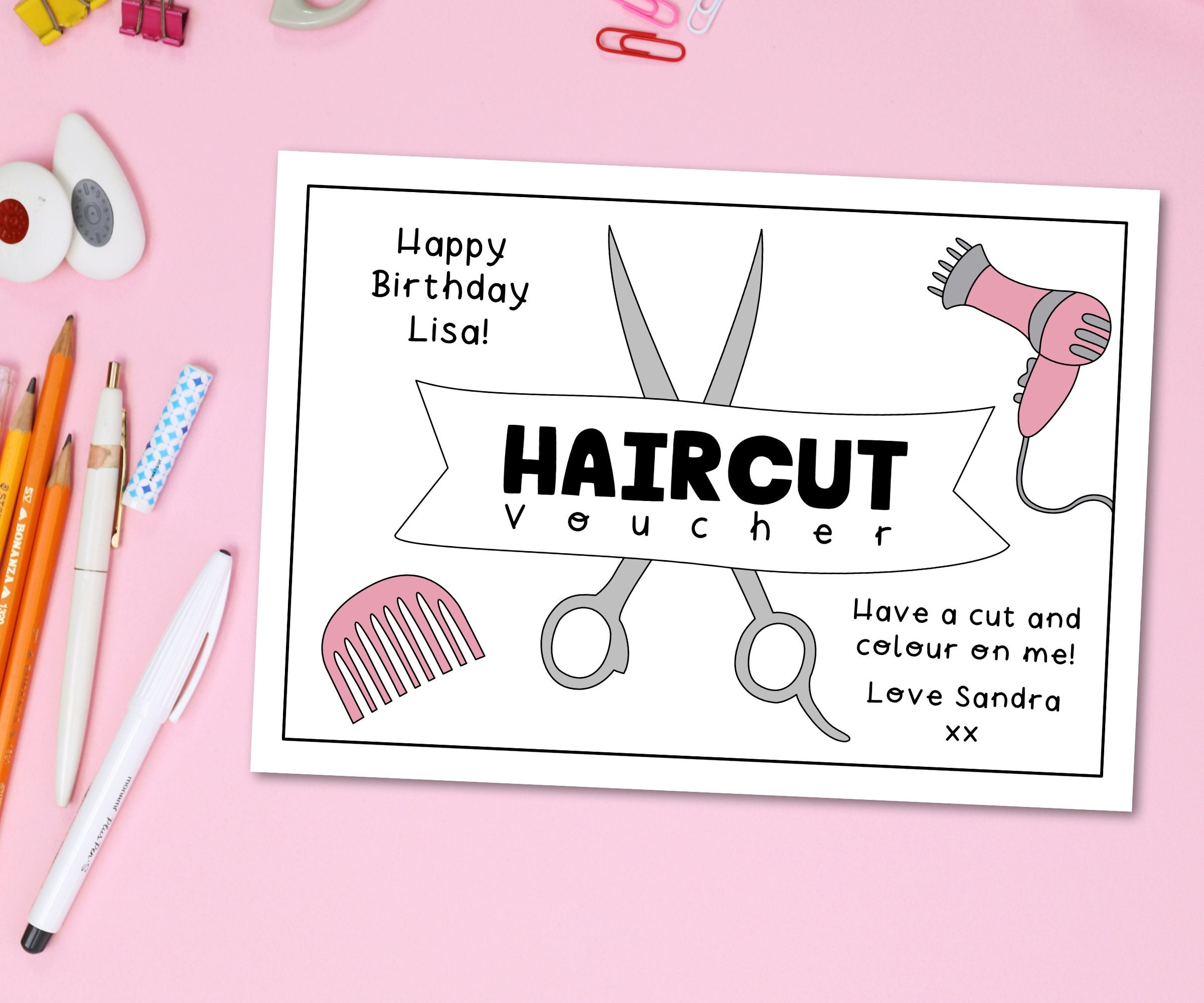 Haircut Gift Voucher Coupon Printable Digital Download PDF Female Last Minute Gift Hairdo Birthday Coupon Etsy Ireland