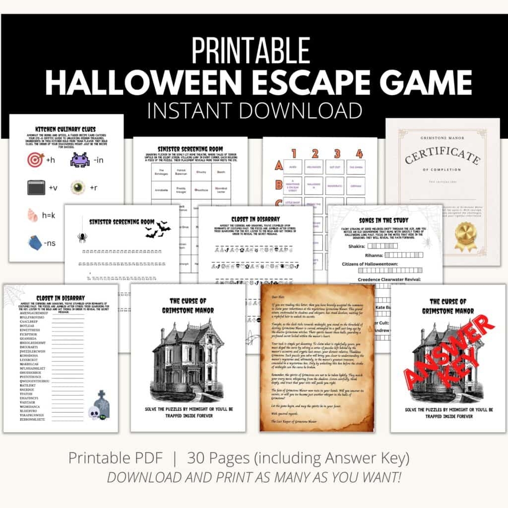 Halloween Escape Room Game Printable 