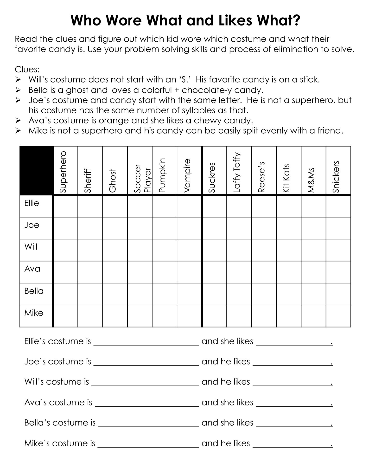 Printable Free Logic Puzzles