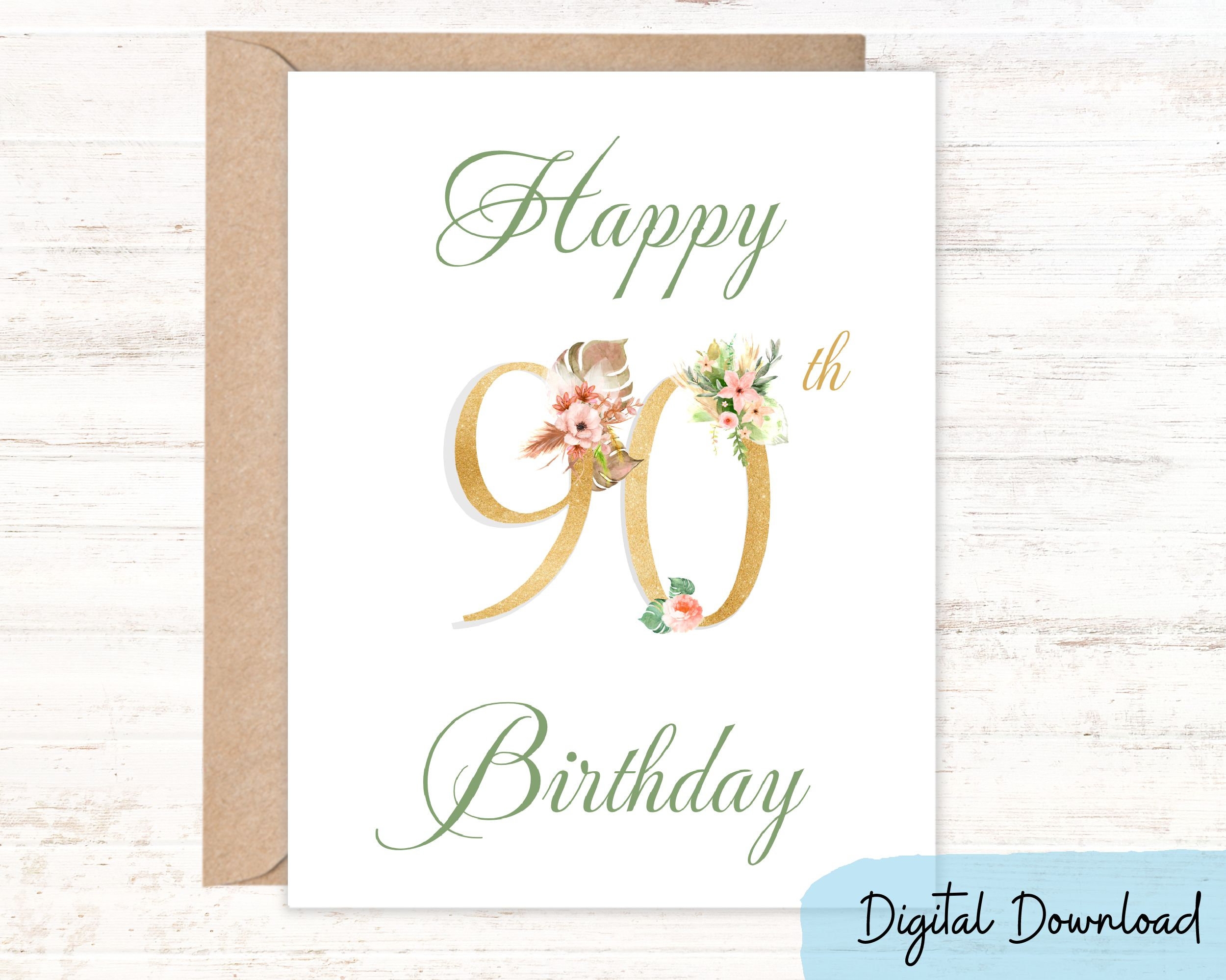 Happy 90th Birthday Card Wish A Special Happy 90th Birthday With This Printable Card Two Sizes 7 X 5 U0026 A2 Note Card DIGITAL DOWNLOAD Etsy