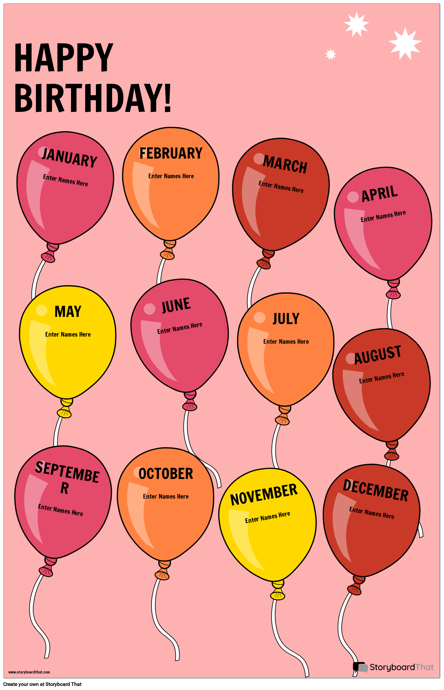 Happy Birthday Classroom Poster With Balloons
