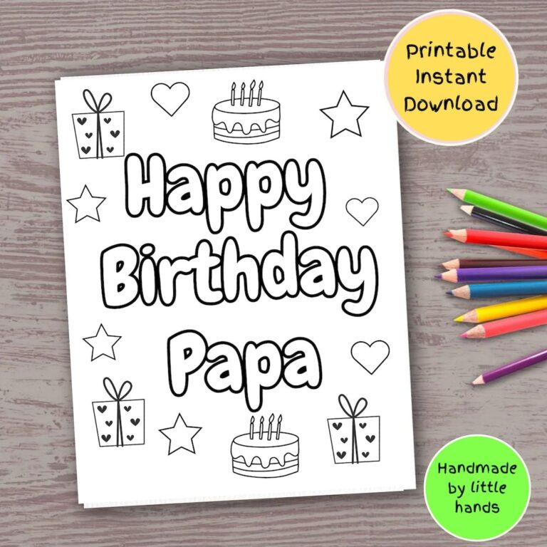 Happy Birthday Papa Printable Coloring Page For Kids Handmade Diy Birthday Card Gift For Papa From Grandkids Grandson Granddaughter To Papa Etsy