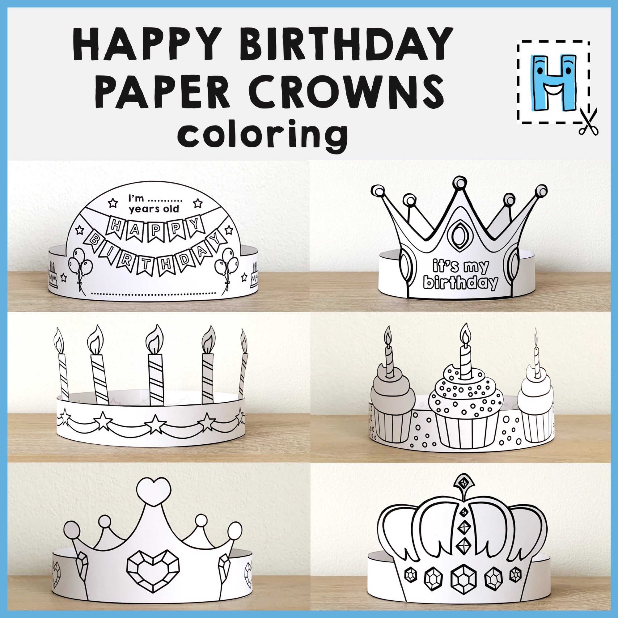 Happy Birthday Paper Crowns Headbands Hats Printable Coloring 