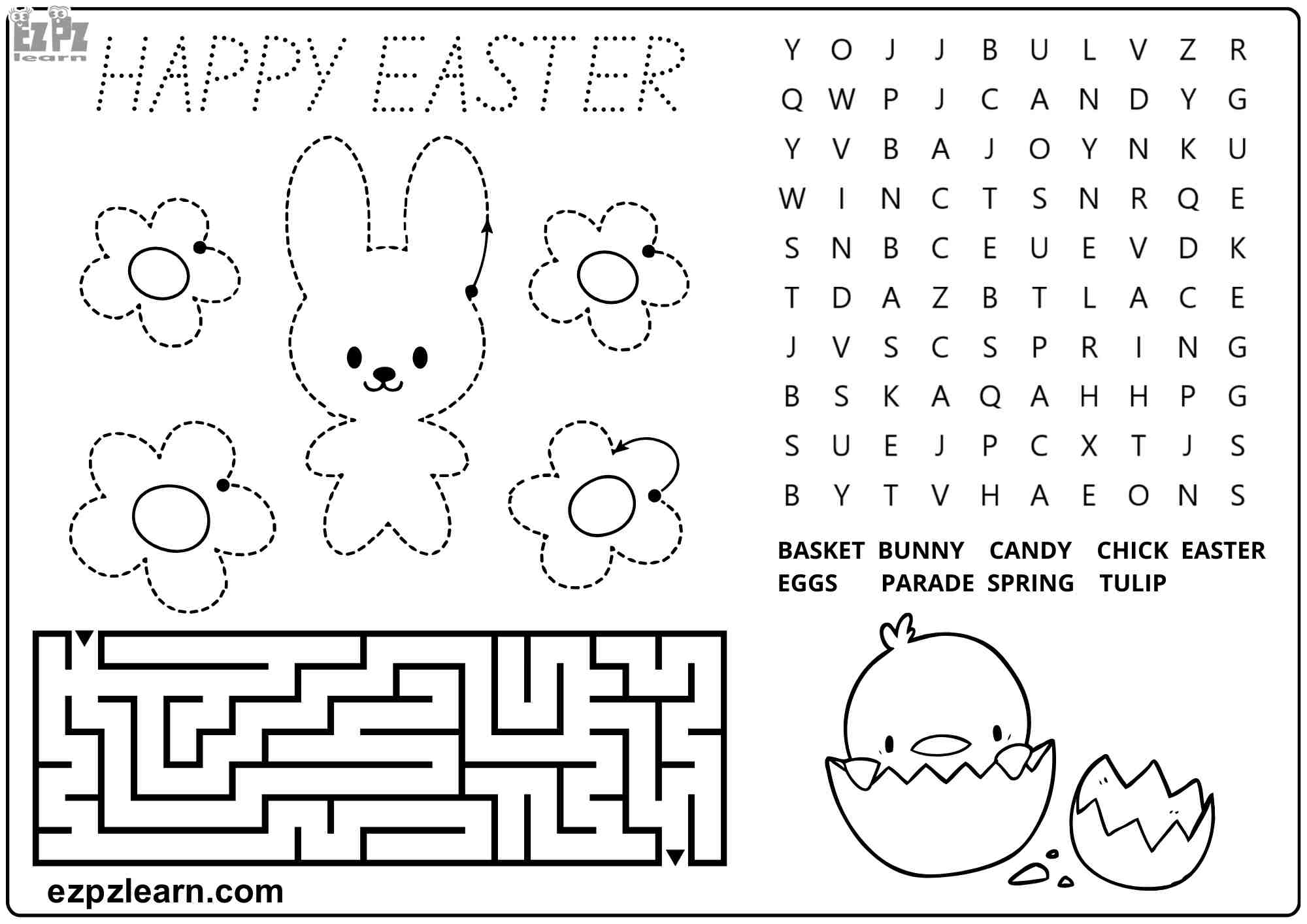 Happy Easter Activity For Kids Word Search Tracing Coloring And 