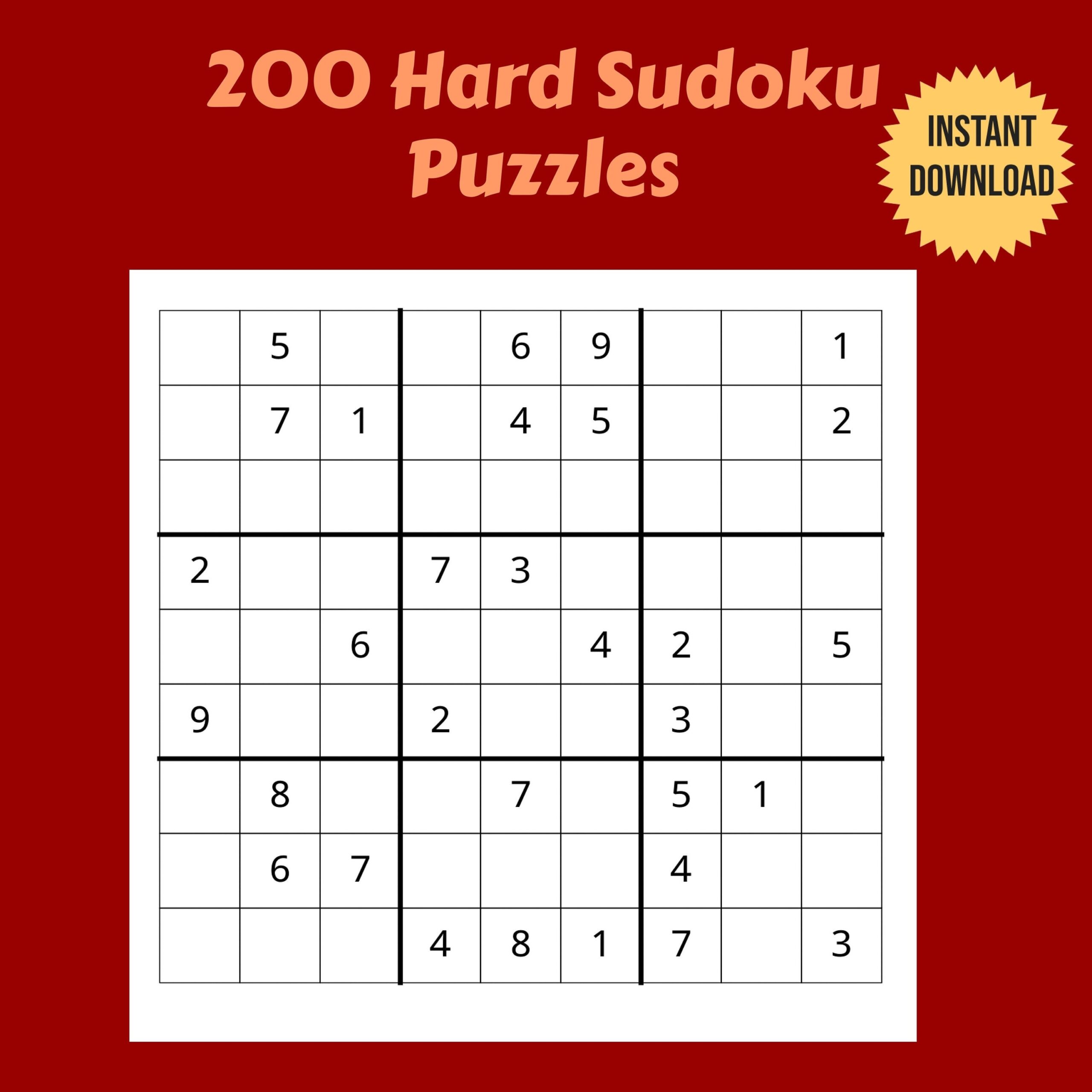 Hard Sudoku Puzzles Printable 200 Printable Puzzles Instant Download Etsy Hong Kong