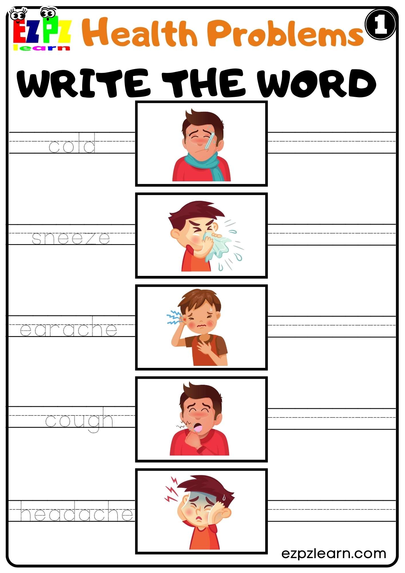 Health Problems Write The Word Worksheet For Kids K5 And ESL Students Free PDF Download Set 1 Ezpzlearn