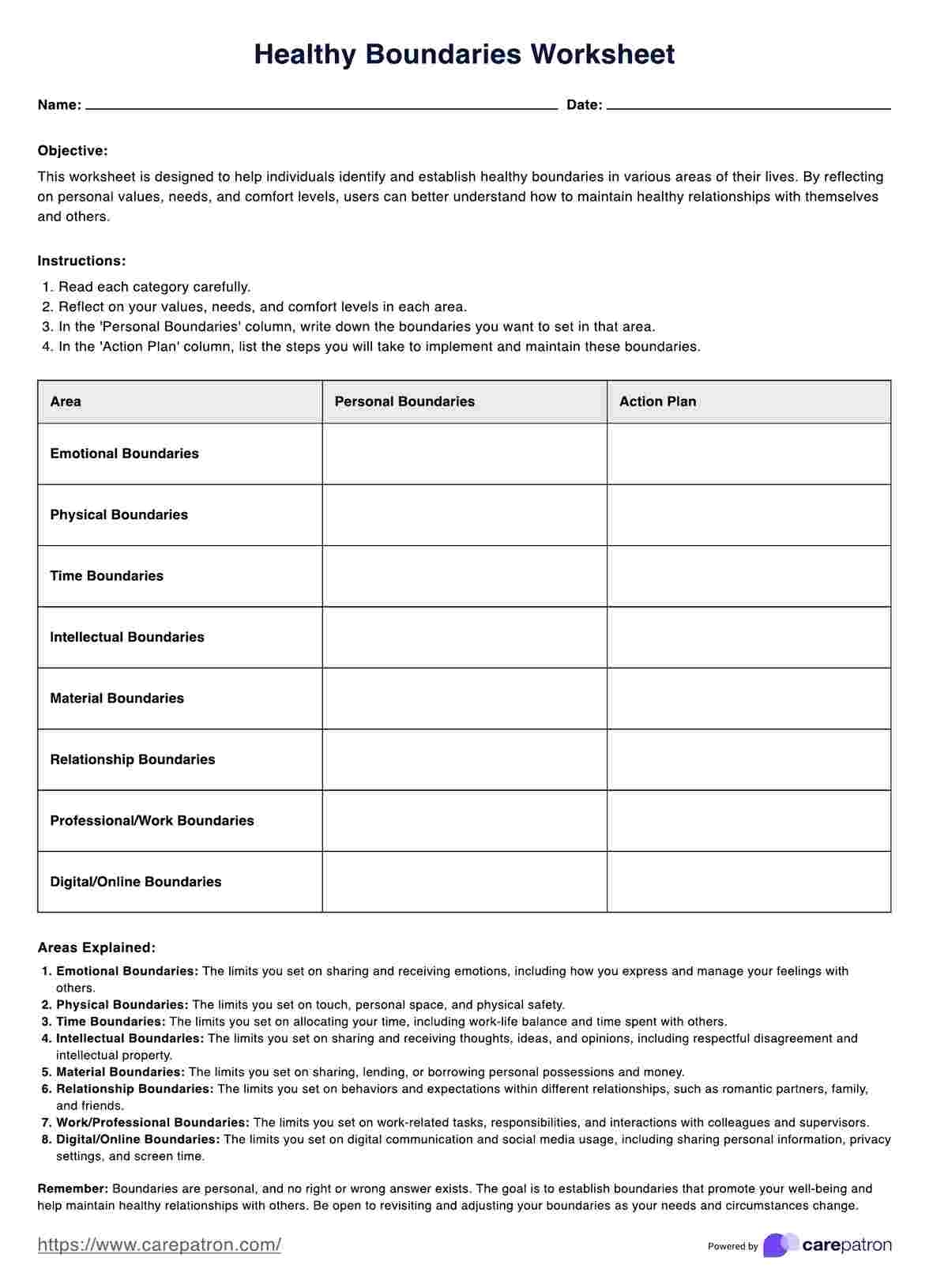 Healthy Boundaries Worksheet U0026 Example Free PDF Download