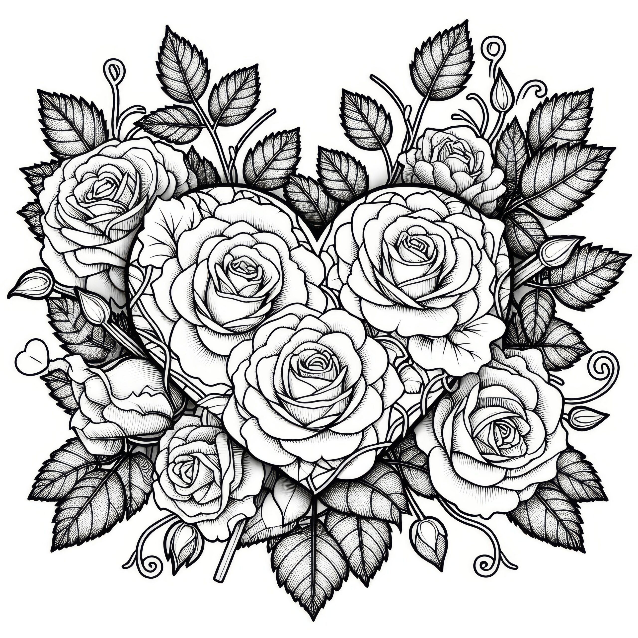 Heart Decorated With Roses Coloring Page For Valentine s Day Free 