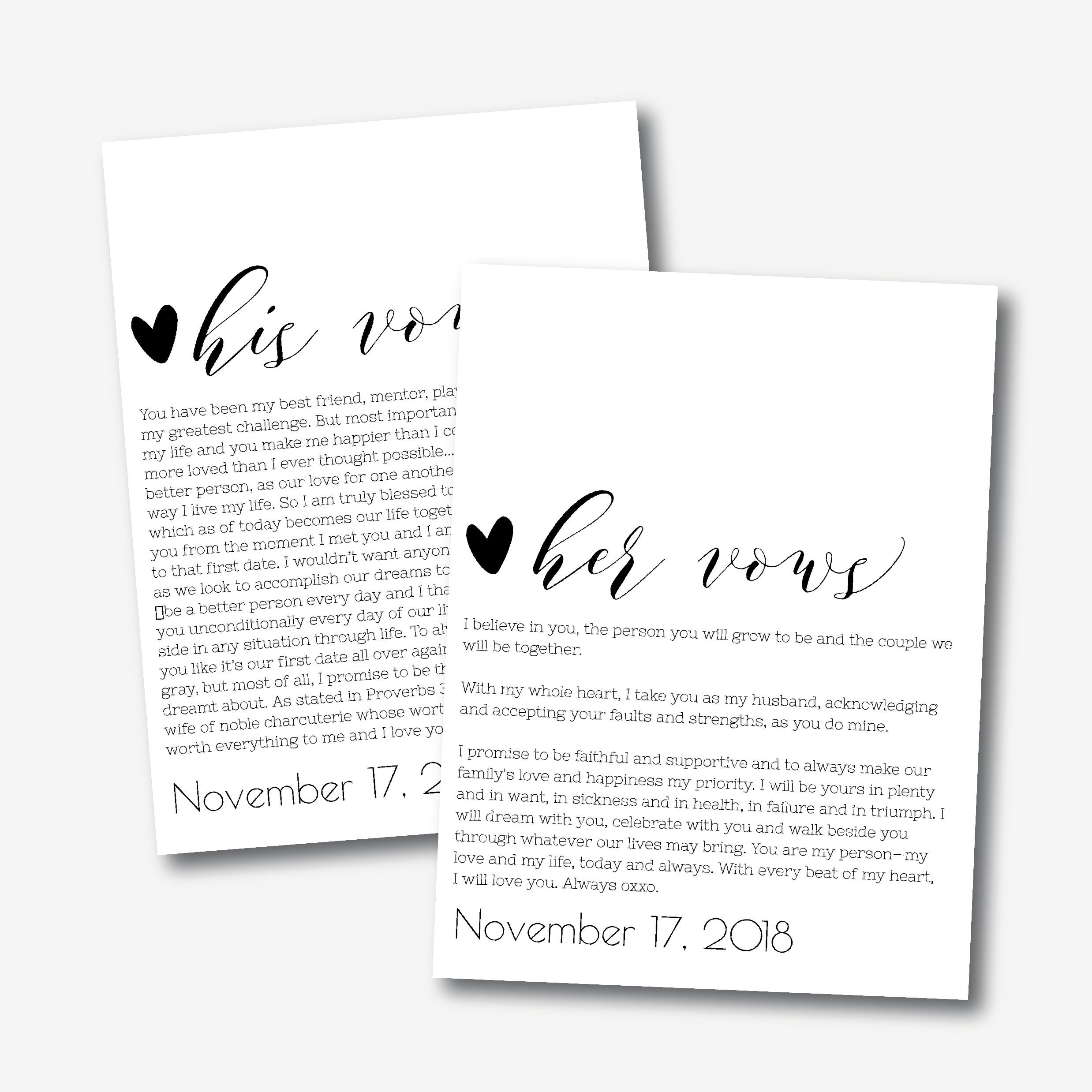 His And Her Vows Template Editable Wedding Vows Printable Wedding Vows Personalized Vows Bride And Groom Vows Calligraphy Vows DIY Etsy