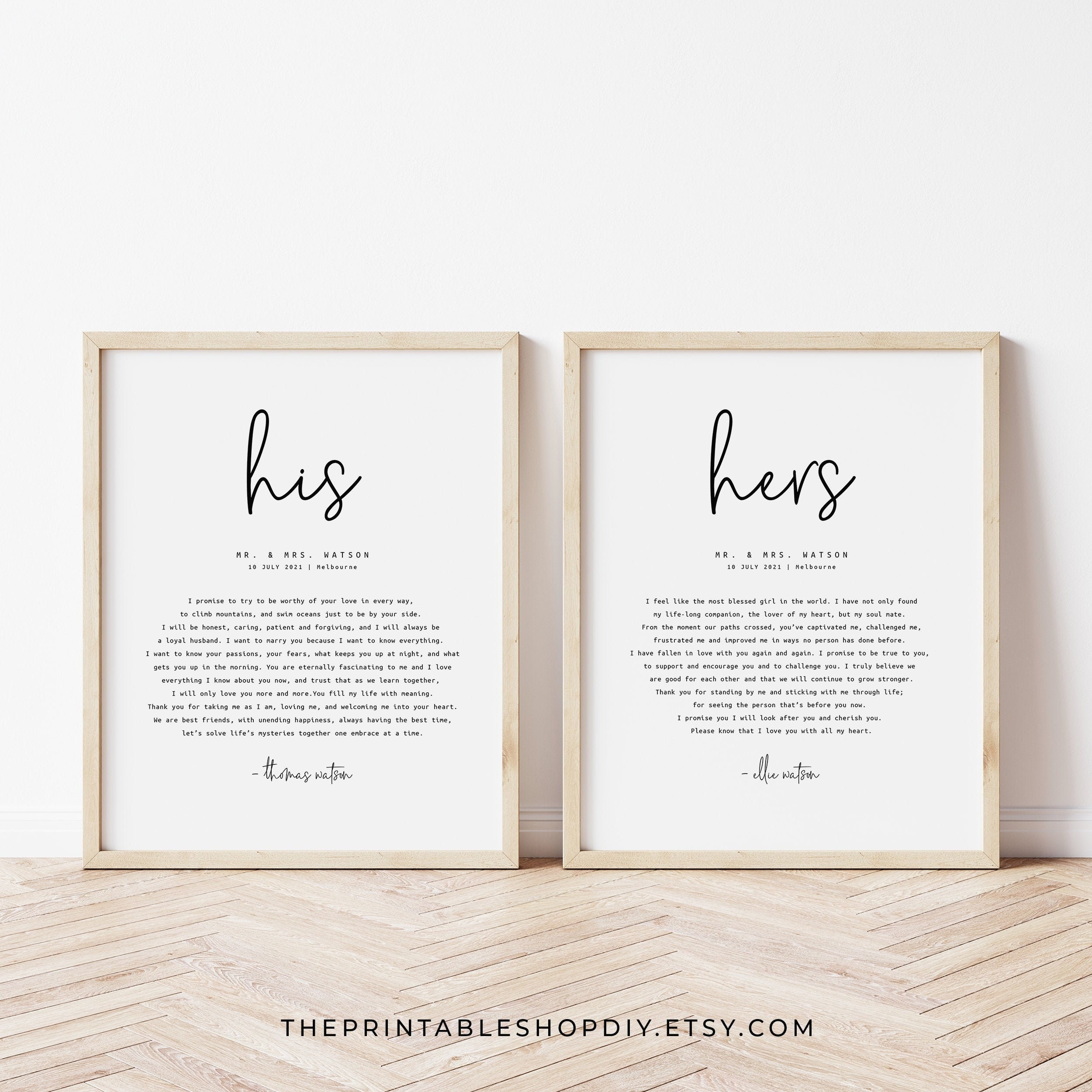His And Hers Vows Anniversary Gift His Vows Her Vows Our Vows Wall Art Wedding Sign Instant Download Lovers Etsy