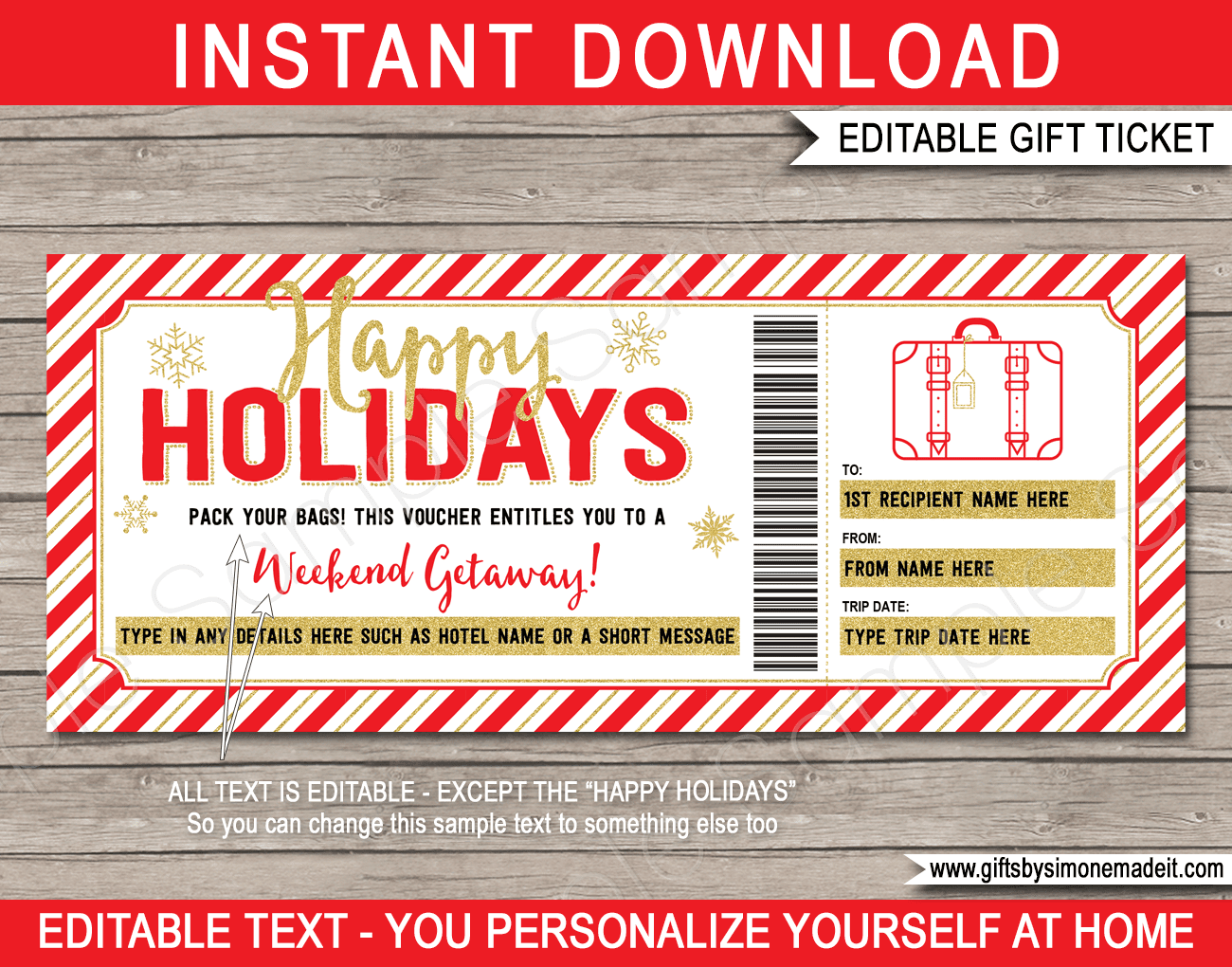 Holiday Weekend Away Gift Vouchers Red U0026 Gold