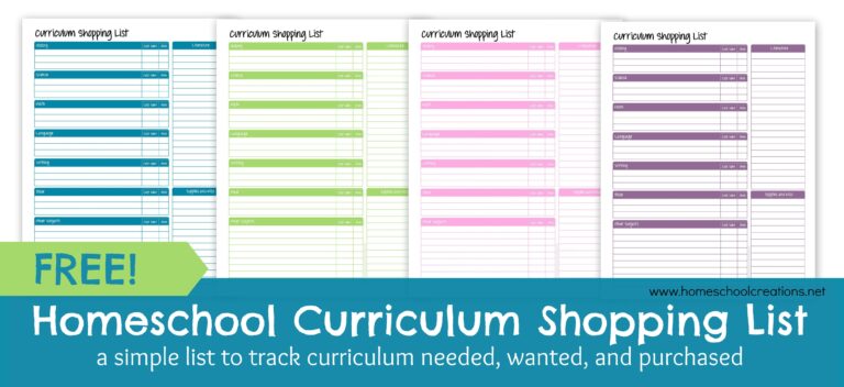 Homeschool Curriculum Shopping List Free Printable Worksheets Library