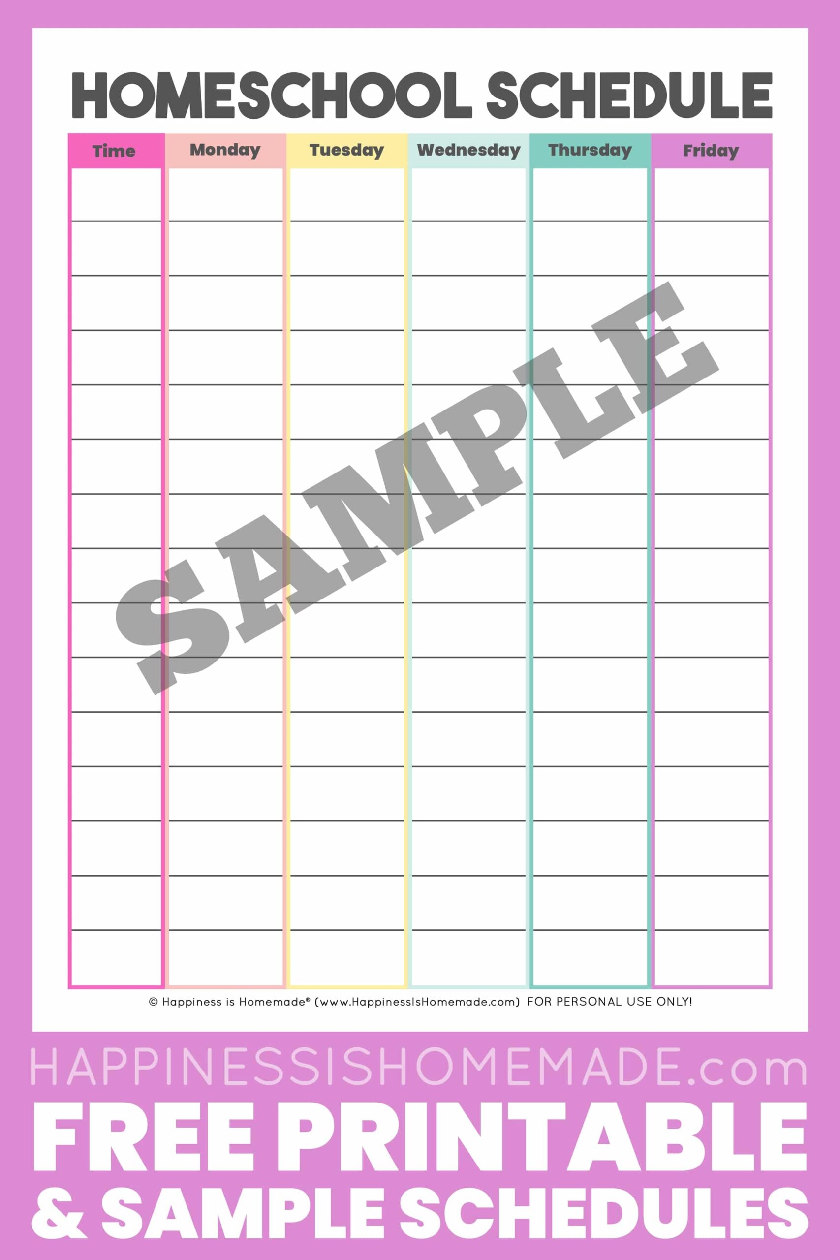 Homeschool Schedule Template Free Printable Happiness Is Homemade
