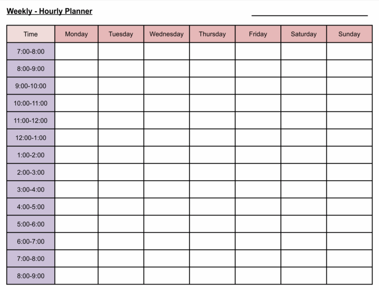 Hourly Planner 10 Free PDF Printables Printablee Worksheets Library