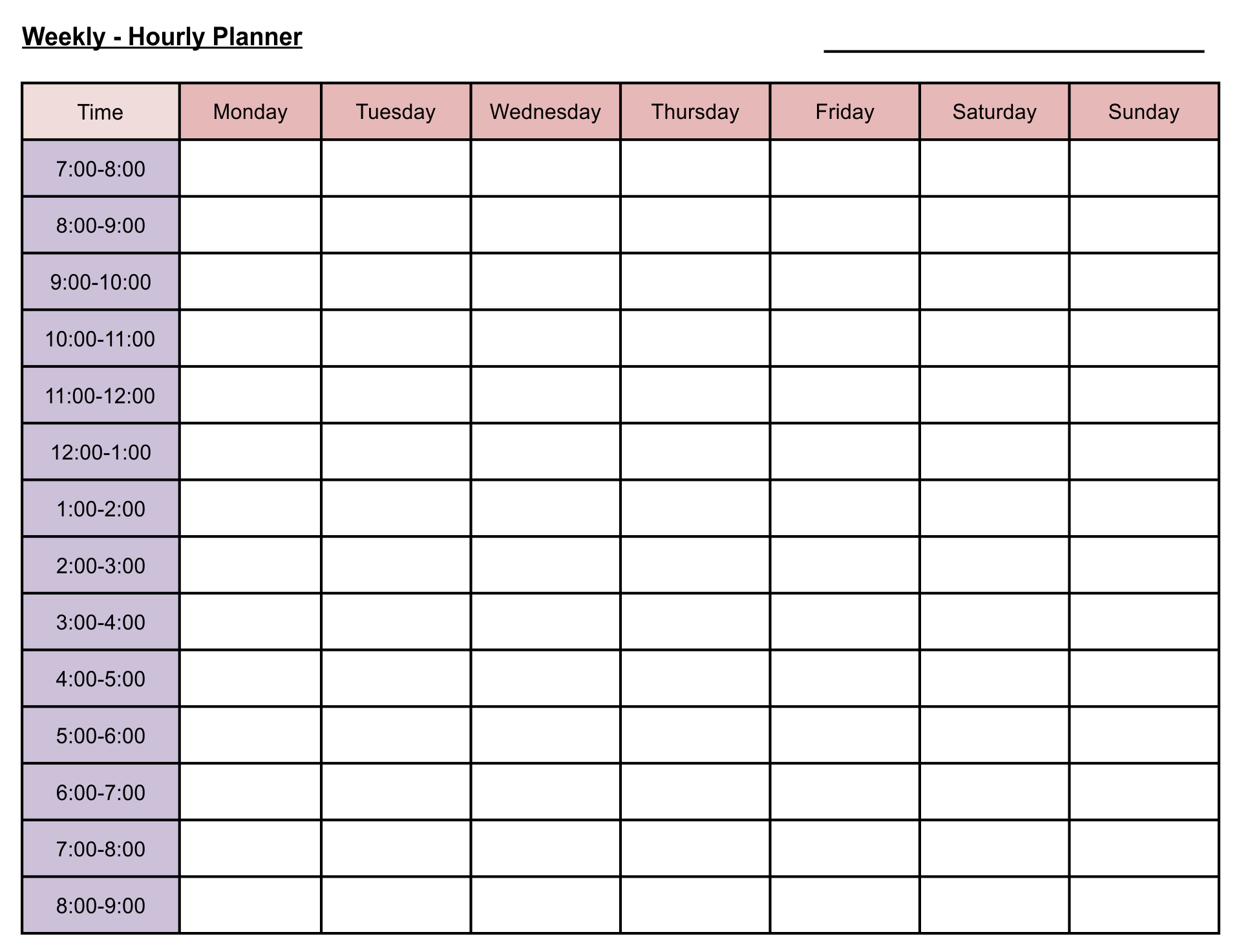 Hourly Planner 10 Free PDF Printables Printablee Worksheets Library
